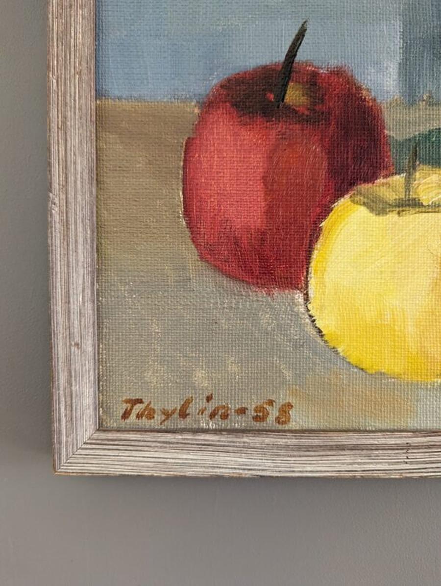 1958 Vintage Mid-Century Modern Modern Swedish Still Life Oil Painting - Three Fruit 6
