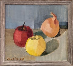 1958 Vintage Mid-Century Modern Swedish Still Life Oil Painting - Three Fruit