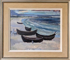 1958 Vintage Modern Swedish Coastal Landscape Oil Painting- The Shoreline