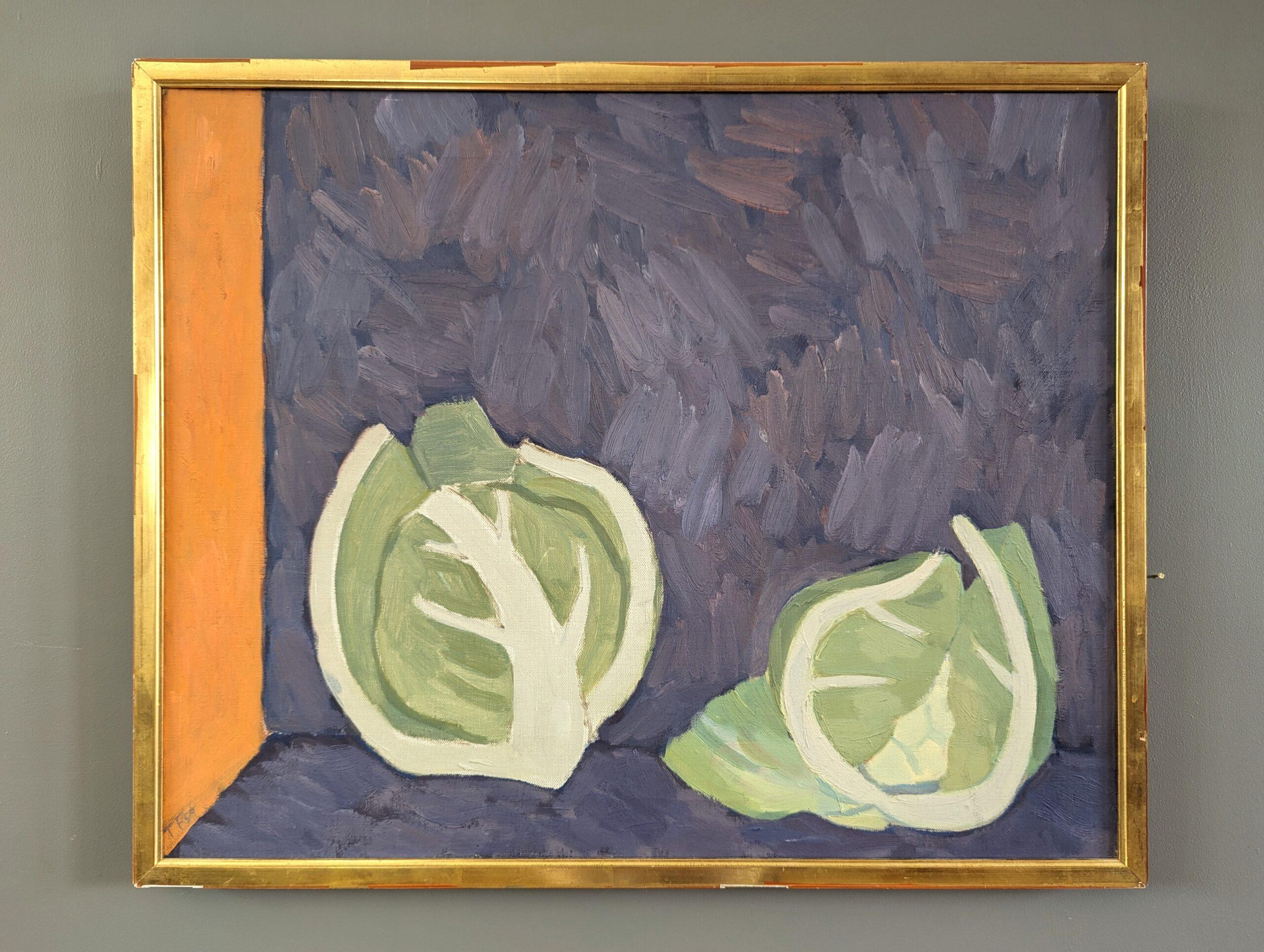 Bodegón moderno de mediados de siglo de 1959 Pintura al óleo de Ture Fabiansson -Coliflores - Painting de Unknown