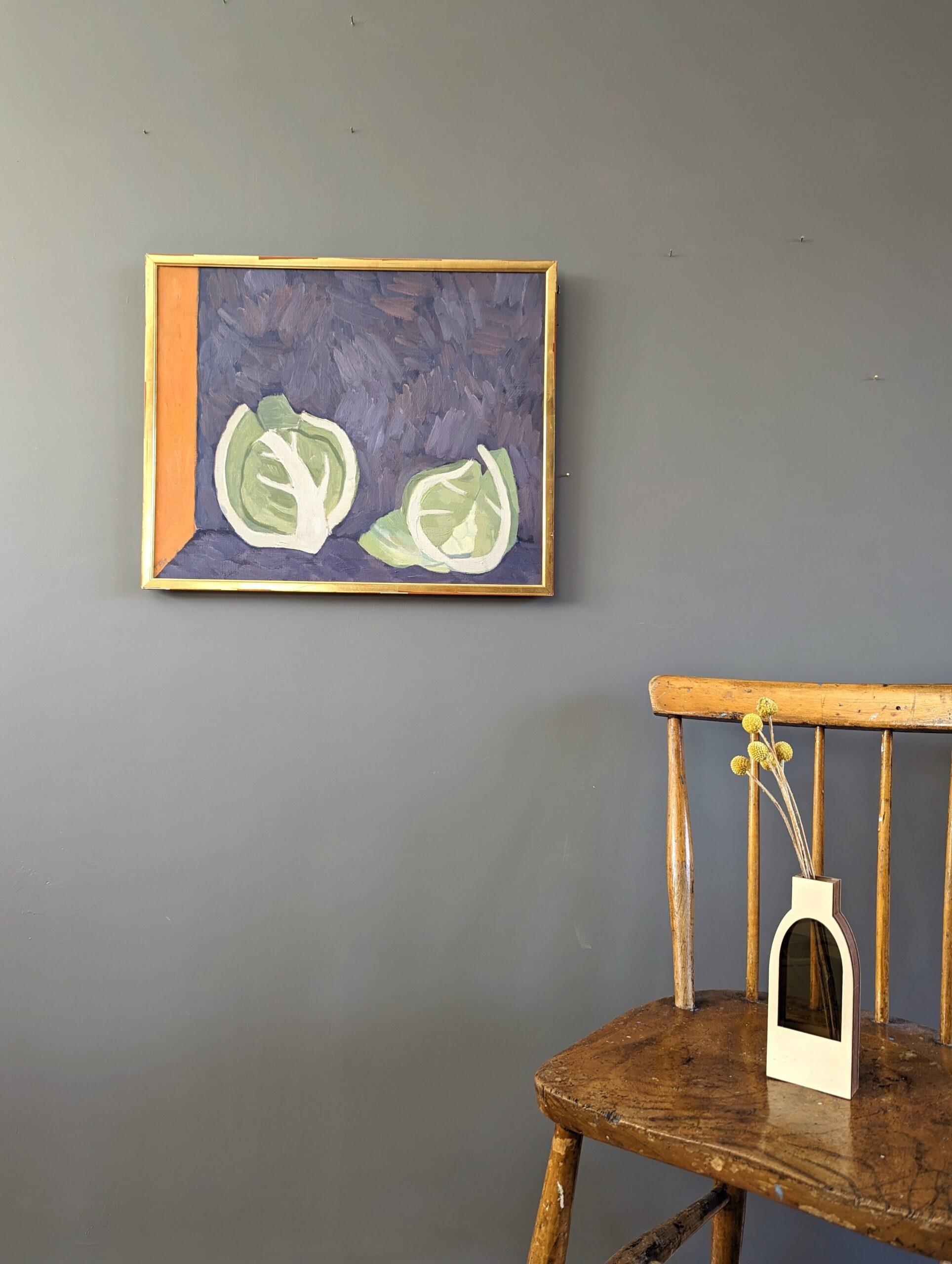 Bodegón moderno de mediados de siglo de 1959 Pintura al óleo de Ture Fabiansson -Coliflores - Painting Moderno de Unknown