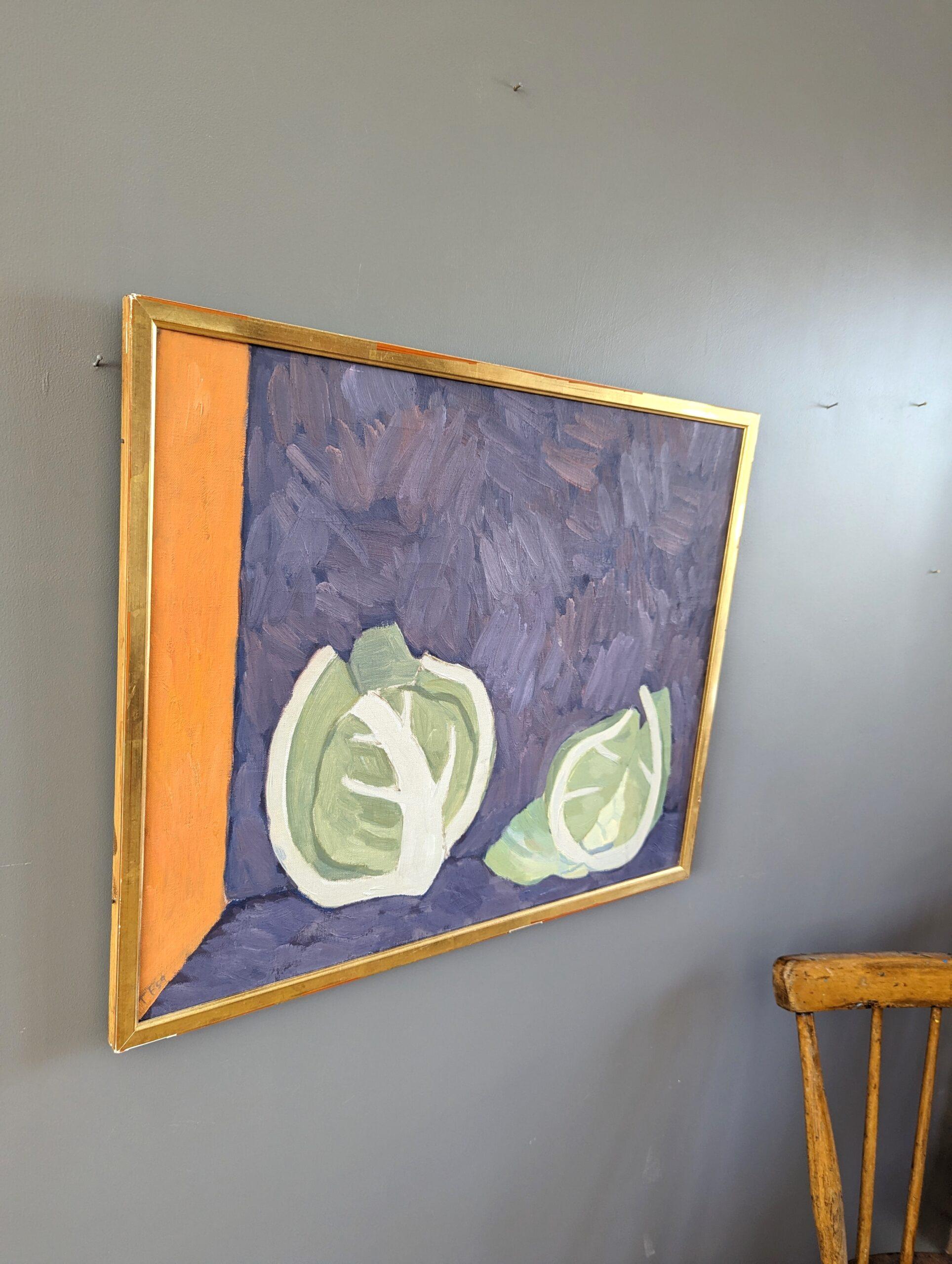 Bodegón moderno de mediados de siglo de 1959 Pintura al óleo de Ture Fabiansson -Coliflores - Still-Life Painting Gris de Unknown