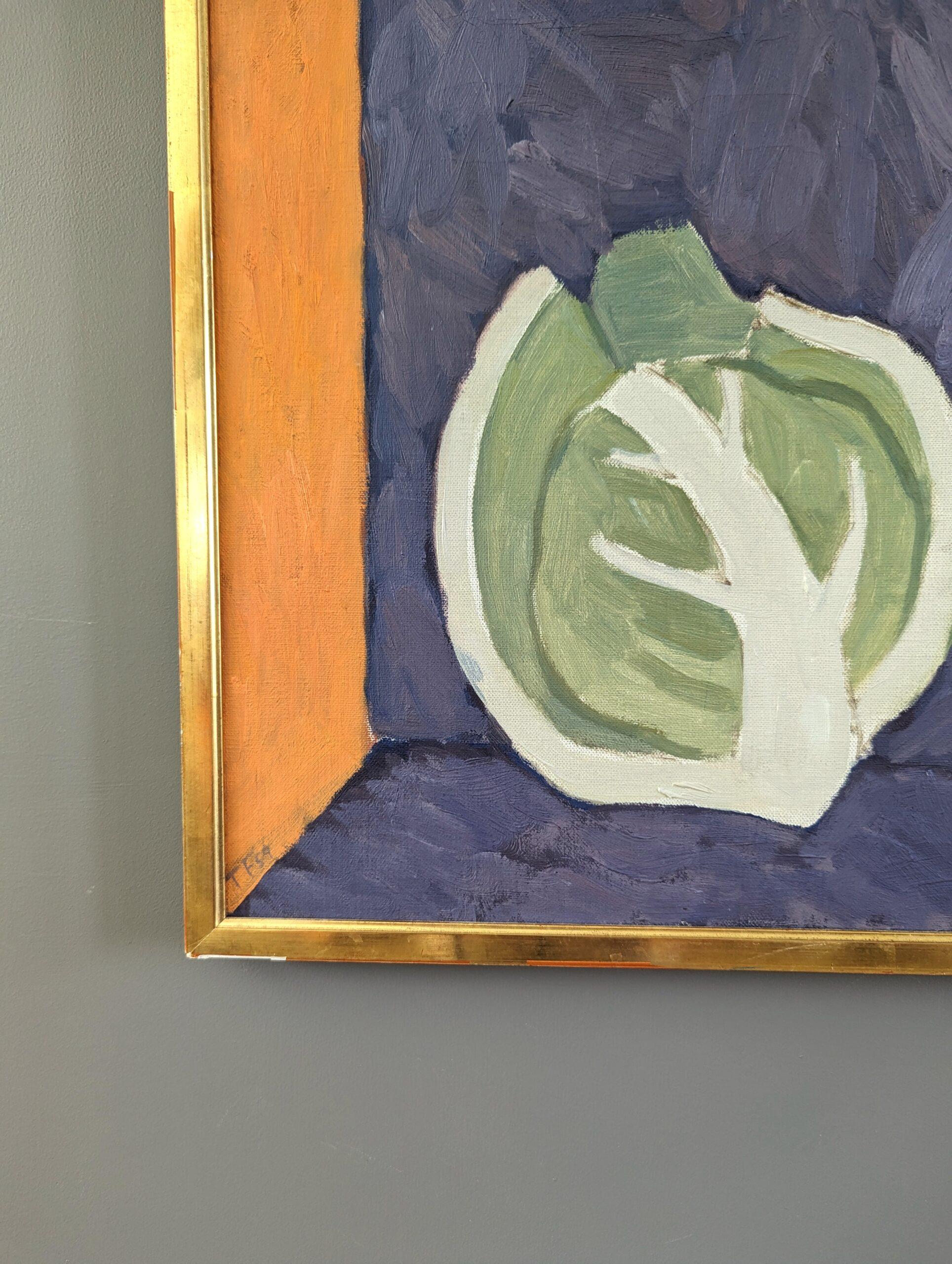 Bodegón moderno de mediados de siglo de 1959 Pintura al óleo de Ture Fabiansson -Coliflores 1