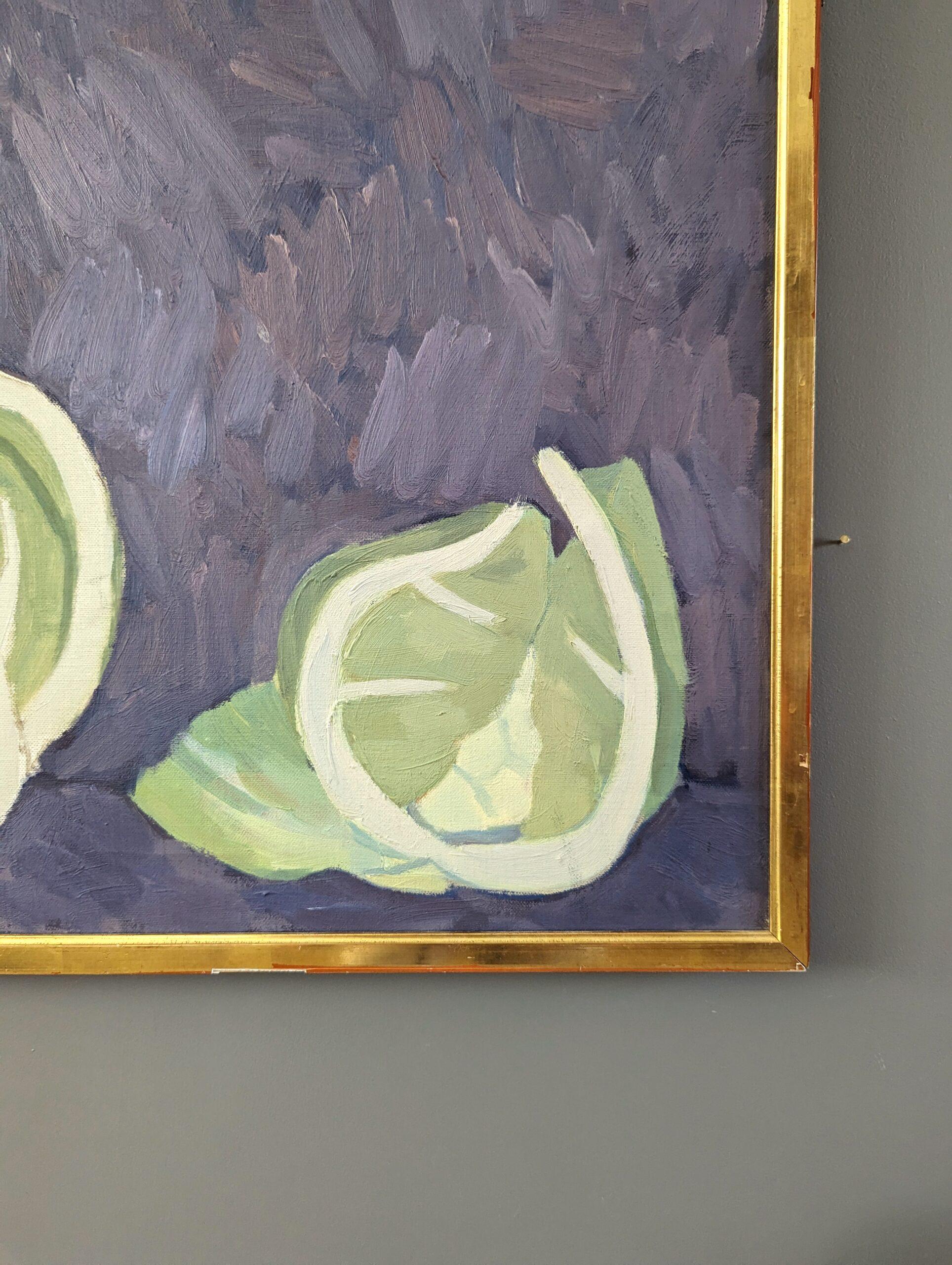 Bodegón moderno de mediados de siglo de 1959 Pintura al óleo de Ture Fabiansson -Coliflores 2