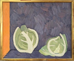 1959 Nature morte moderne du milieu du siècle, peinture à l'huile de Ture Fabiansson - Fleurs de choux