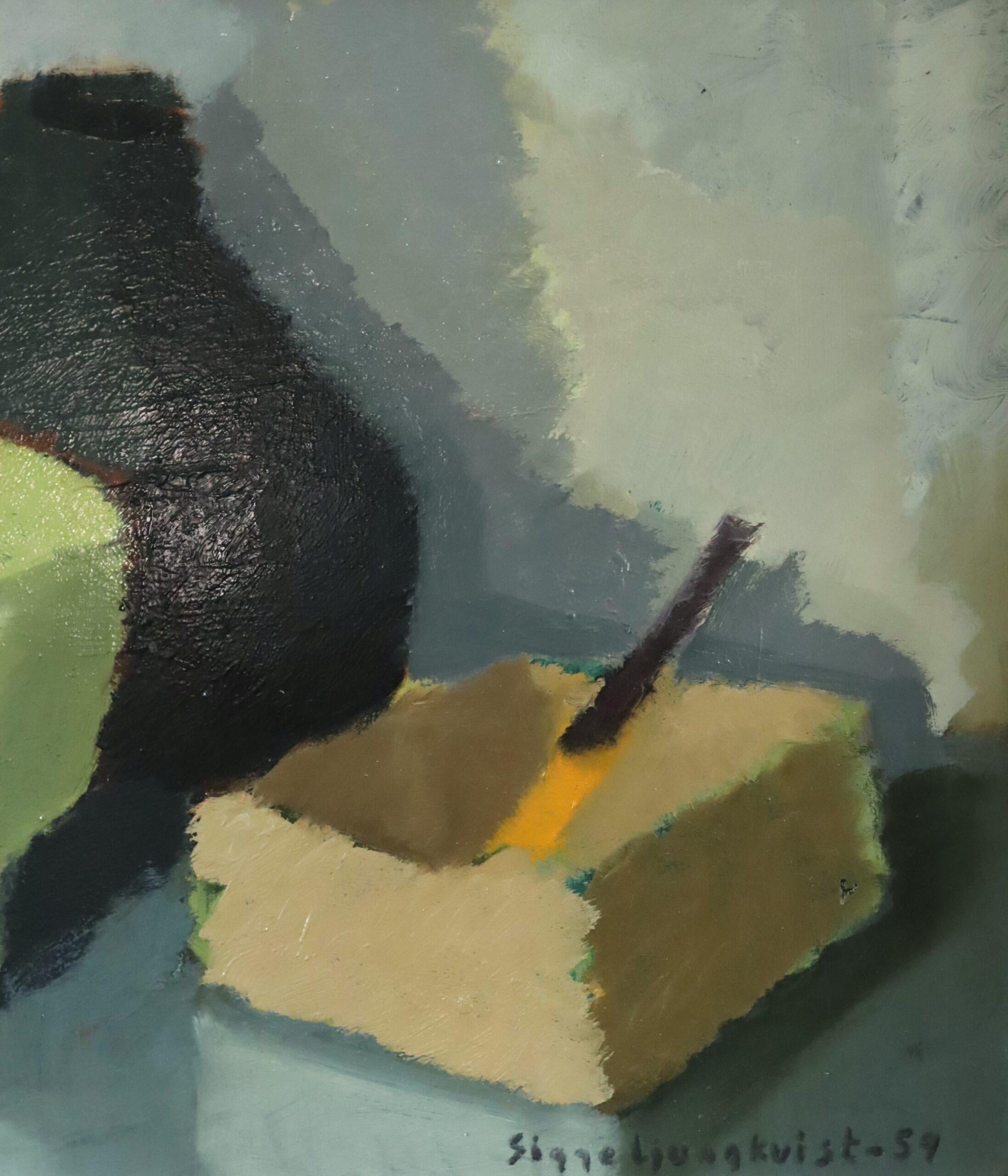 1959 Pittura ad olio su natura morta svedese di metà secolo moderno - And Objects in Conversation in vendita 5