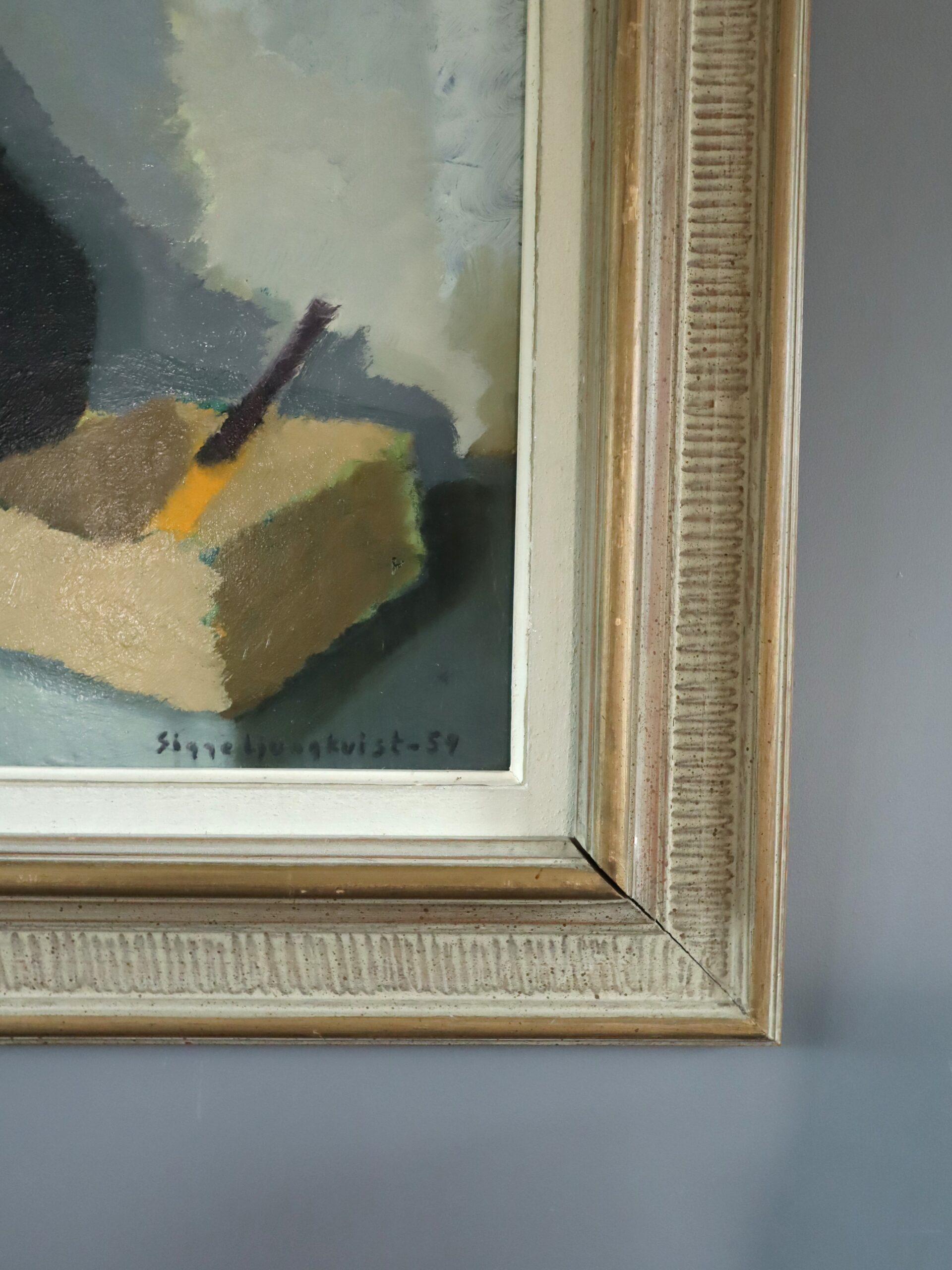 1959 Pittura ad olio su natura morta svedese di metà secolo moderno - And Objects in Conversation in vendita 2