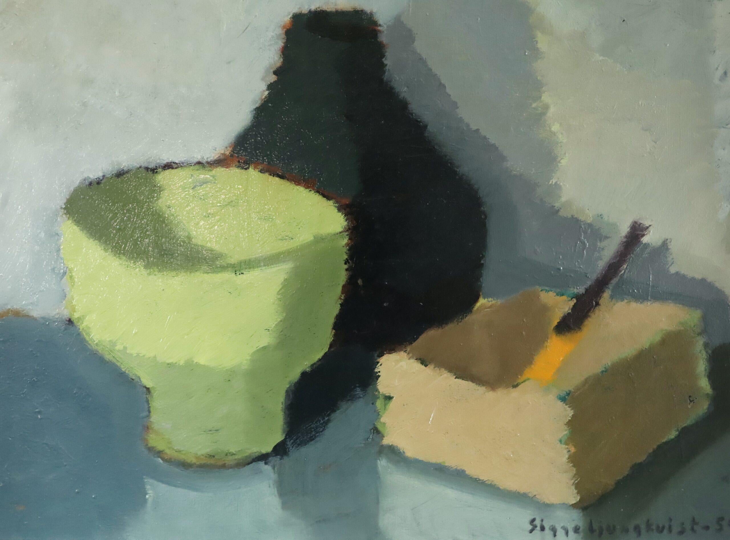 1959 Pittura ad olio su natura morta svedese di metà secolo moderno - And Objects in Conversation in vendita 3