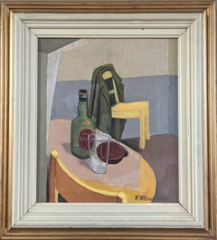 1959 Pittura a olio su natura morta d'epoca, Mid Century Modern - Un momento lasciato alle spalle