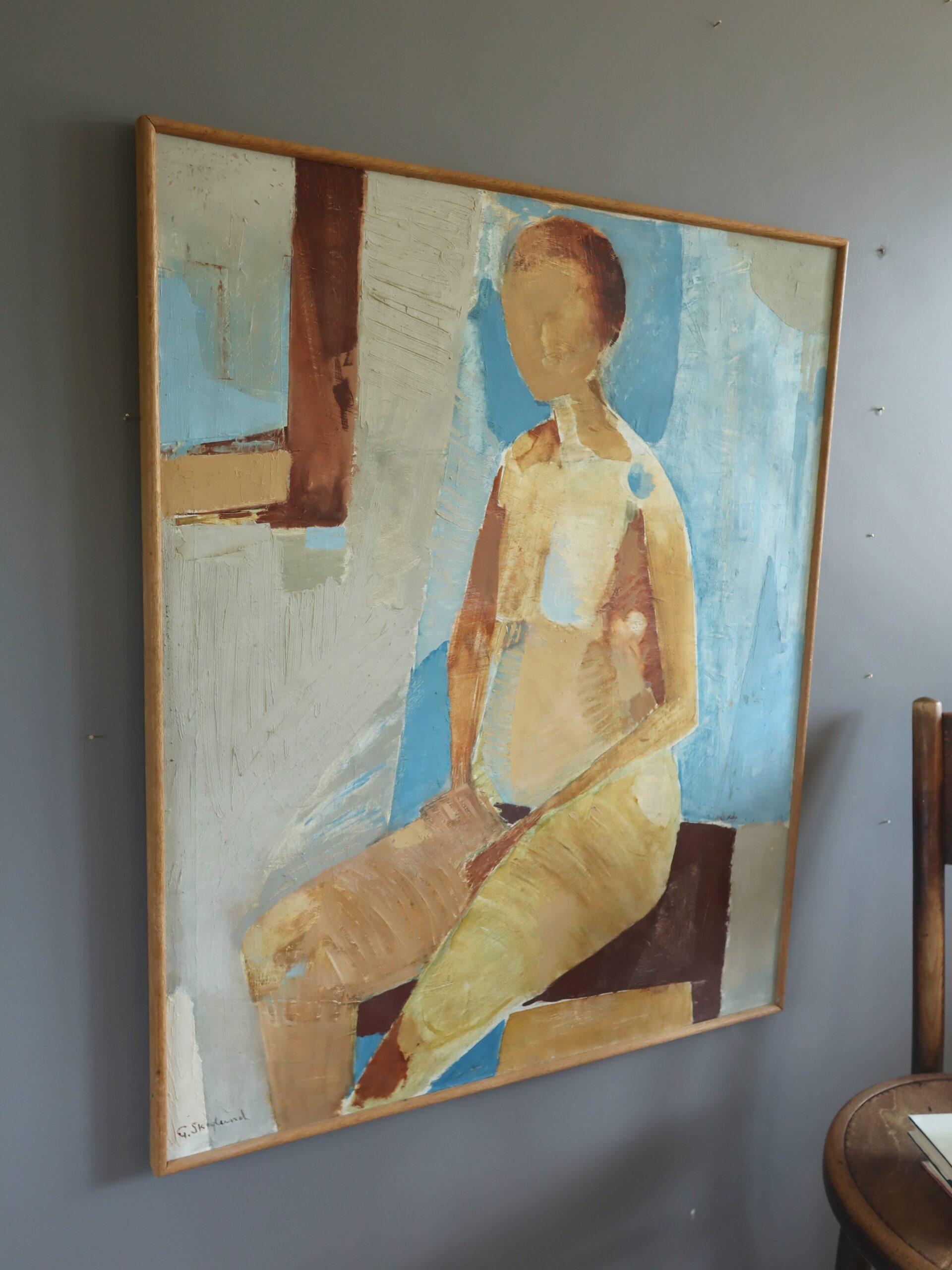 1960 Mid Century Modern Semi-Abstractative Figurative Nude Ölgemälde - Astrid (Braun), Figurative Painting, von Unknown