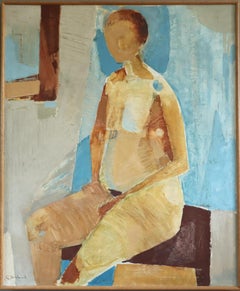 1960 Mid Century Modern Semi-Abstract Figurative Nude Oil Painting - Astrid