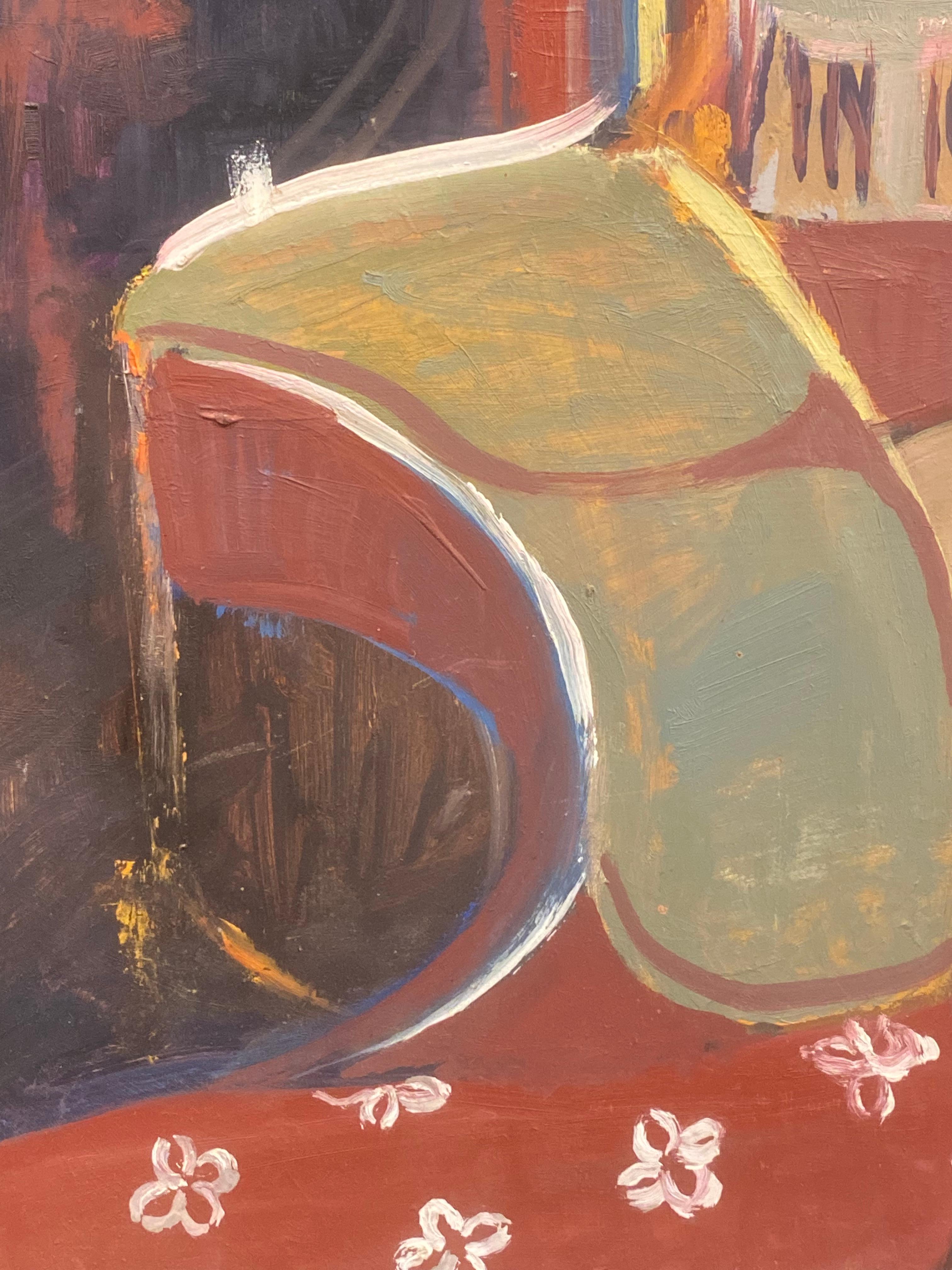 1960's British Original Oil Painting, Cool Red Abstract For Sale 1