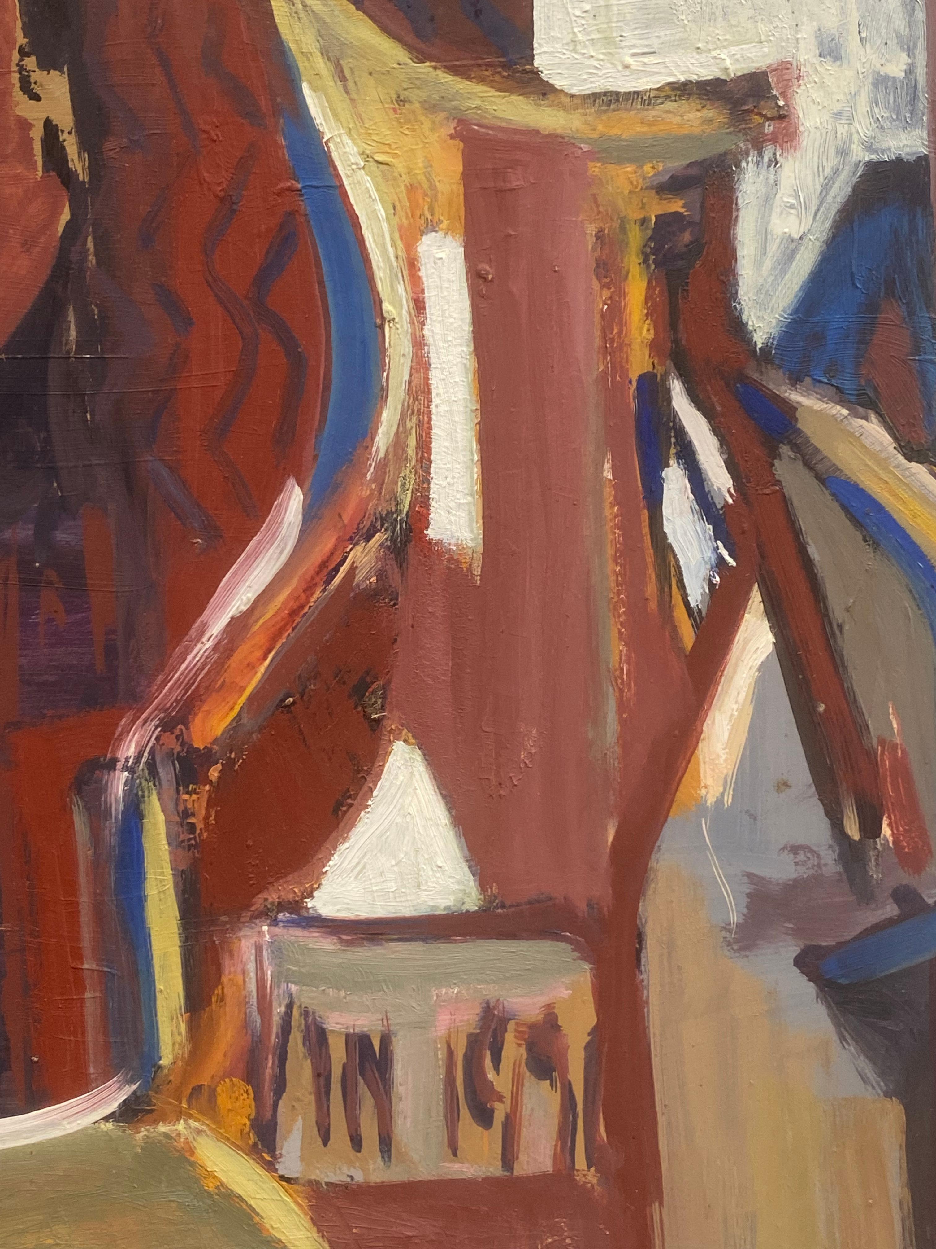1960's British Original Oil Painting, Cool Red Abstract For Sale 2
