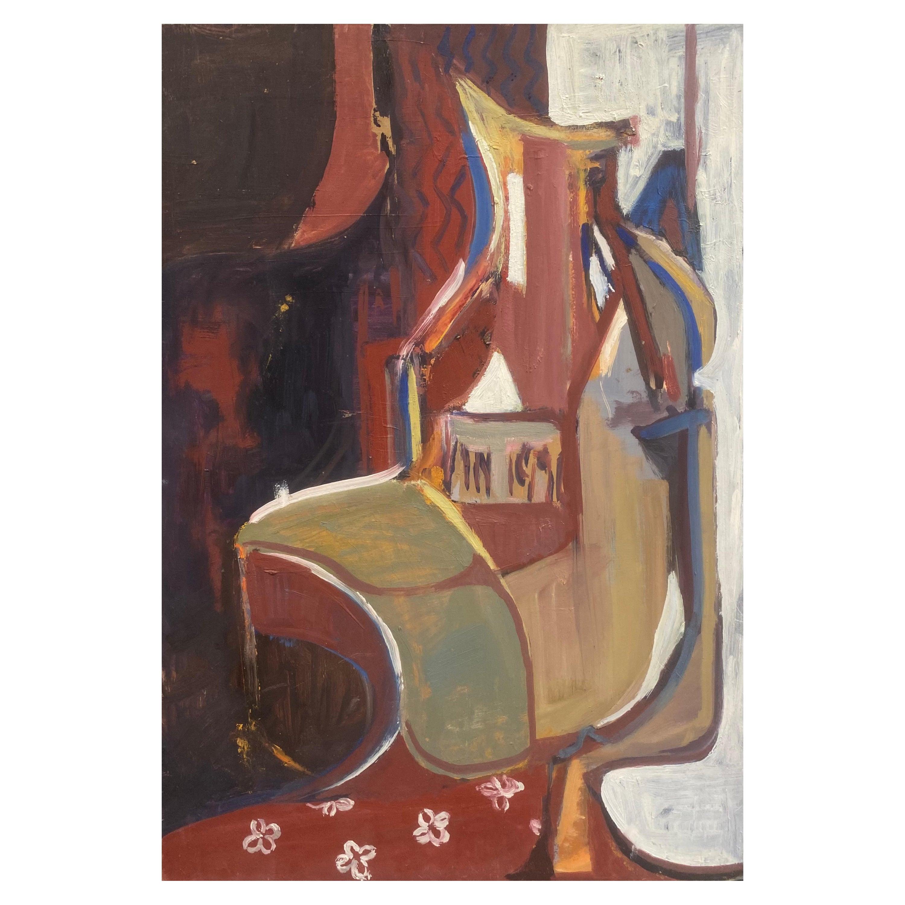 Unknown Abstract Painting - 1960's British Original Oil Painting, Cool Red Abstract