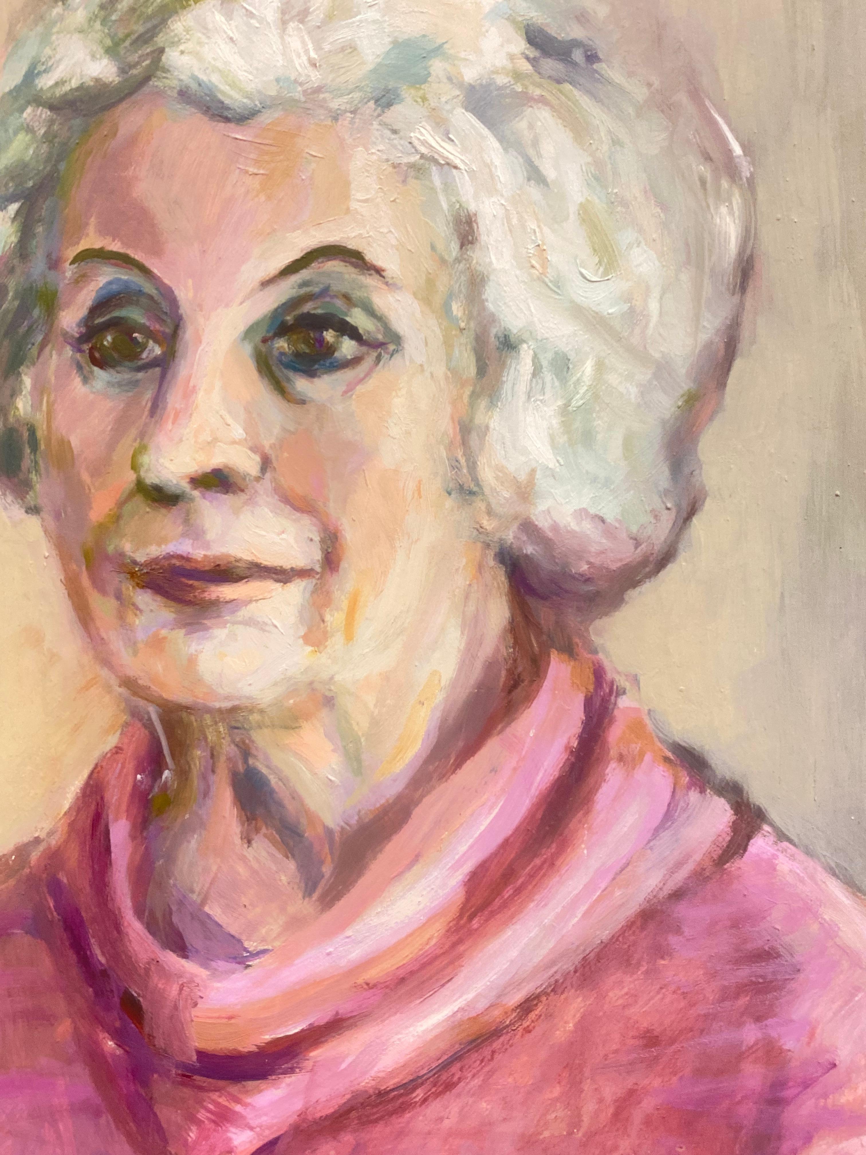 1960's British Original Oil Painting, Portrait of a Lady in Pink For Sale 1