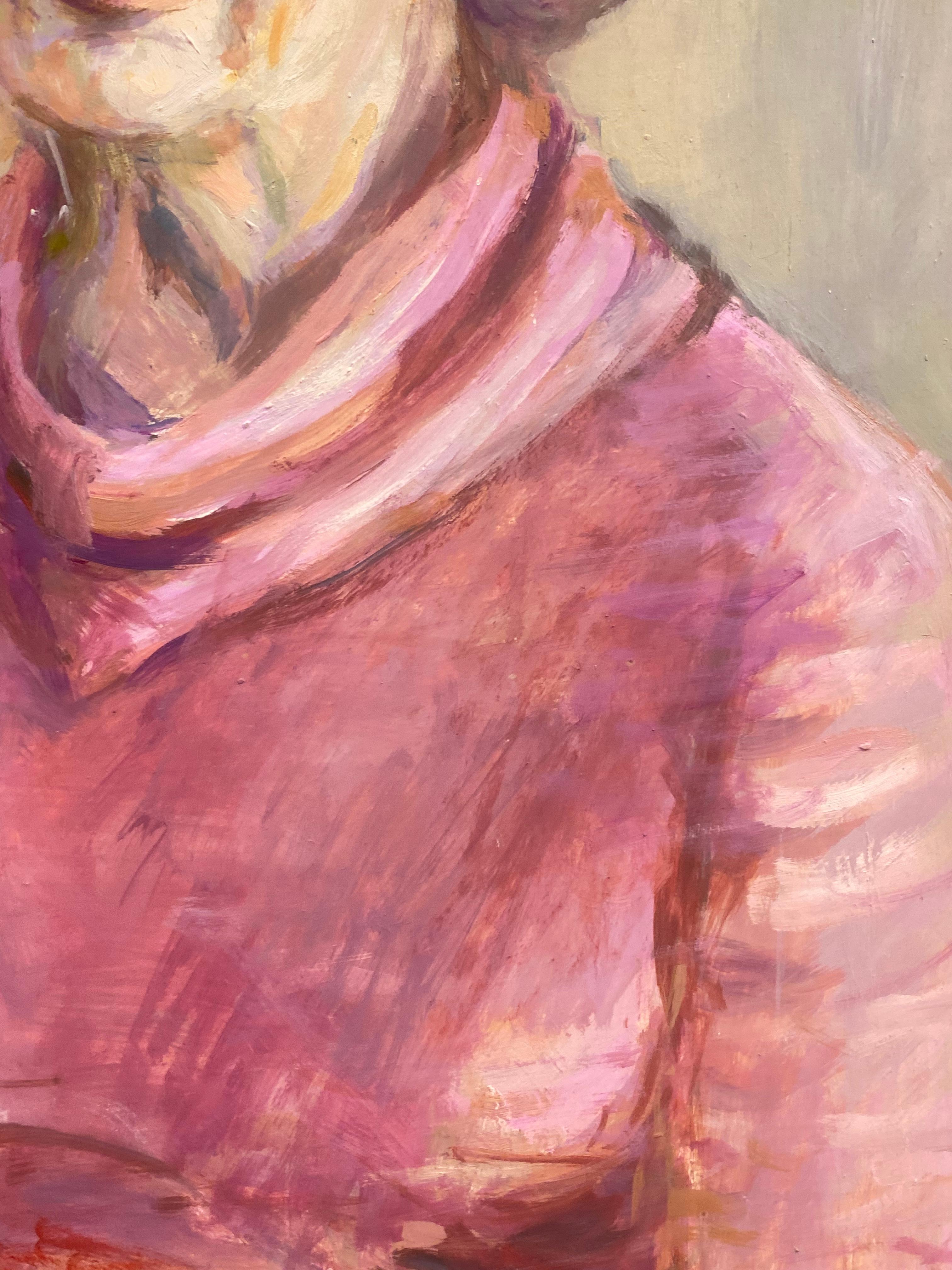 1960's British Original Oil Painting, Portrait of a Lady in Pink For Sale 2