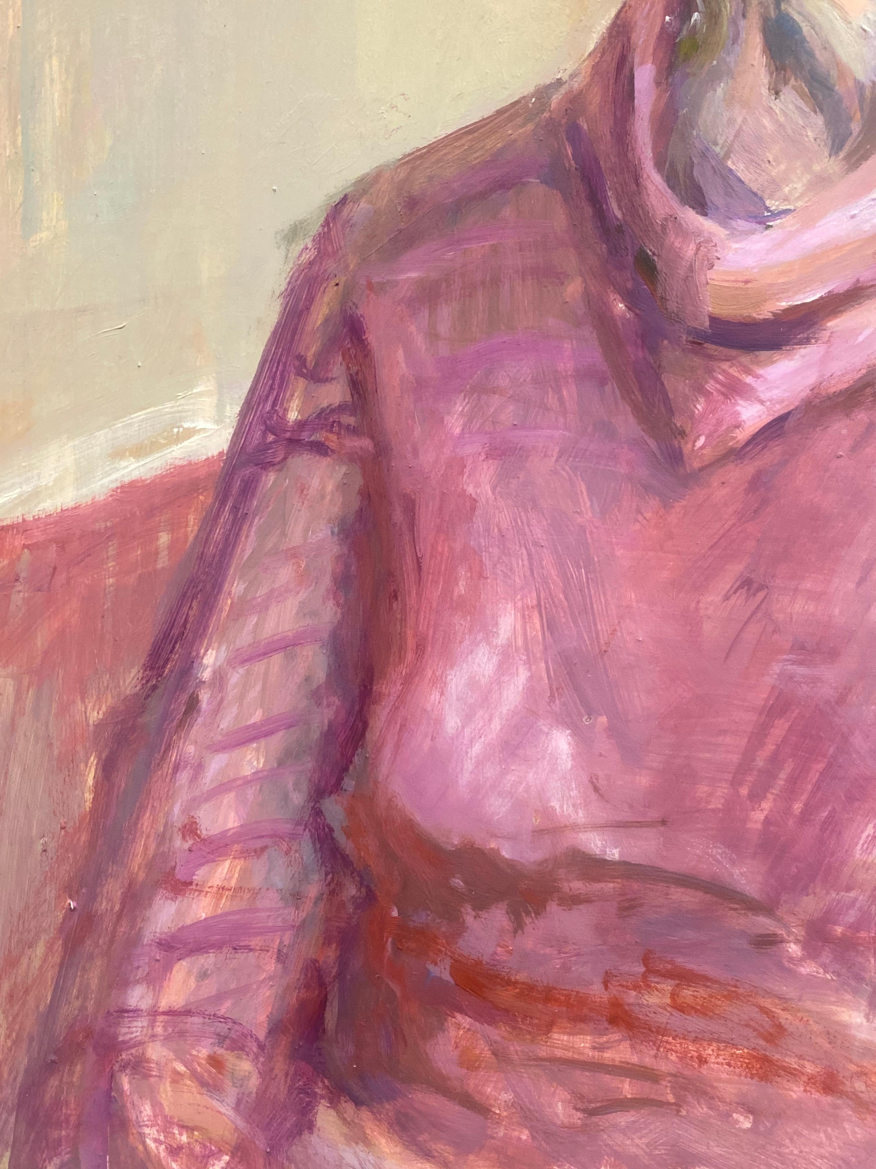 1960's British Original Oil Painting, Portrait of a Lady in Pink For Sale 3