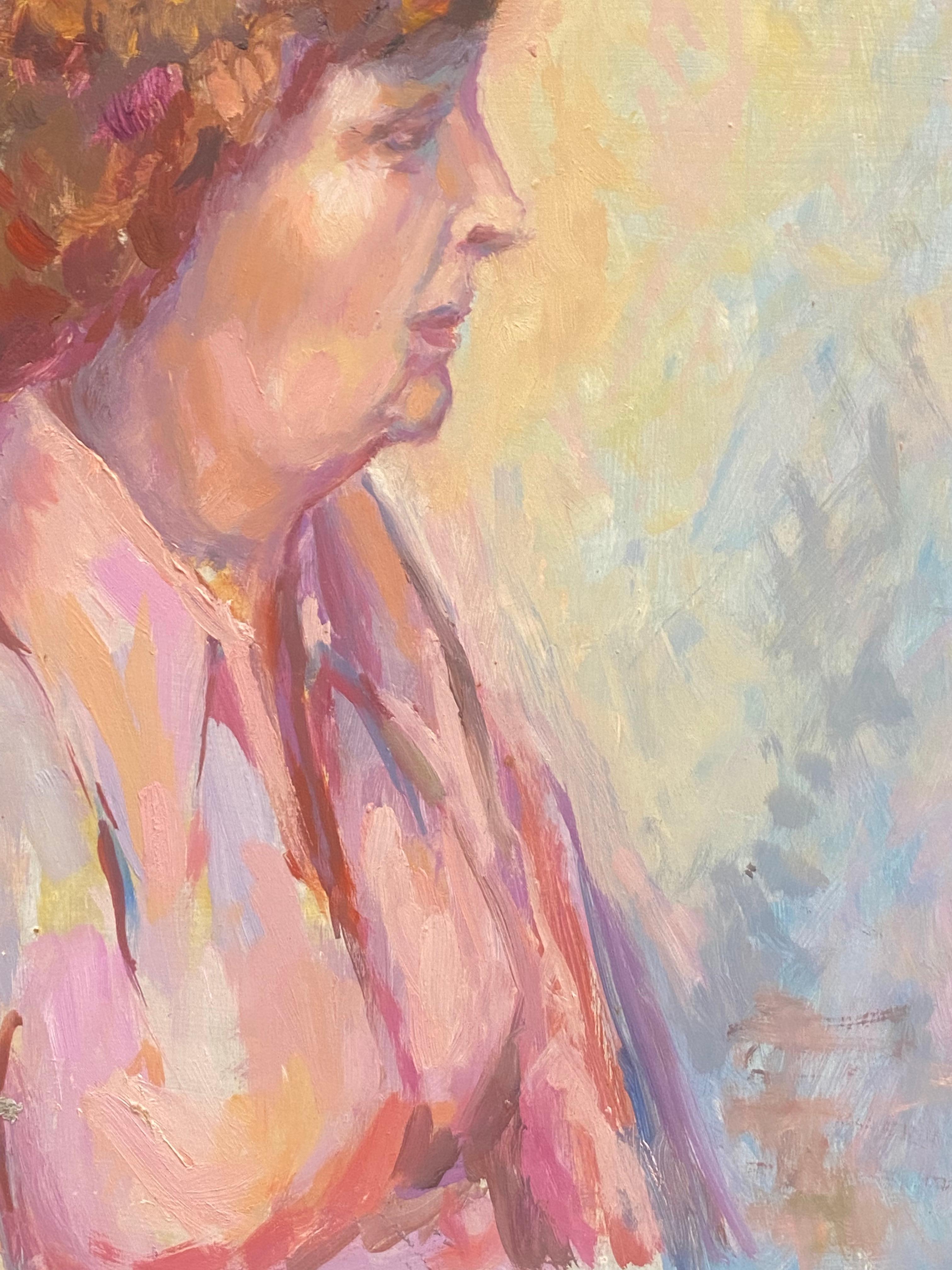 1960's British Original Oil Painting, Side Portrait of a Woman For Sale 1