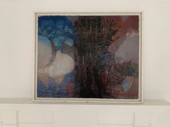 1960's French Modernist Signed Oil Painting Fusion of Colors & Shapes