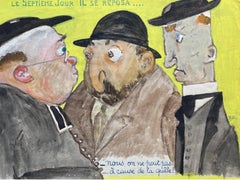 Vintage 1960
s French Portrait 3 French Men in Deep Conversation - Caricature
