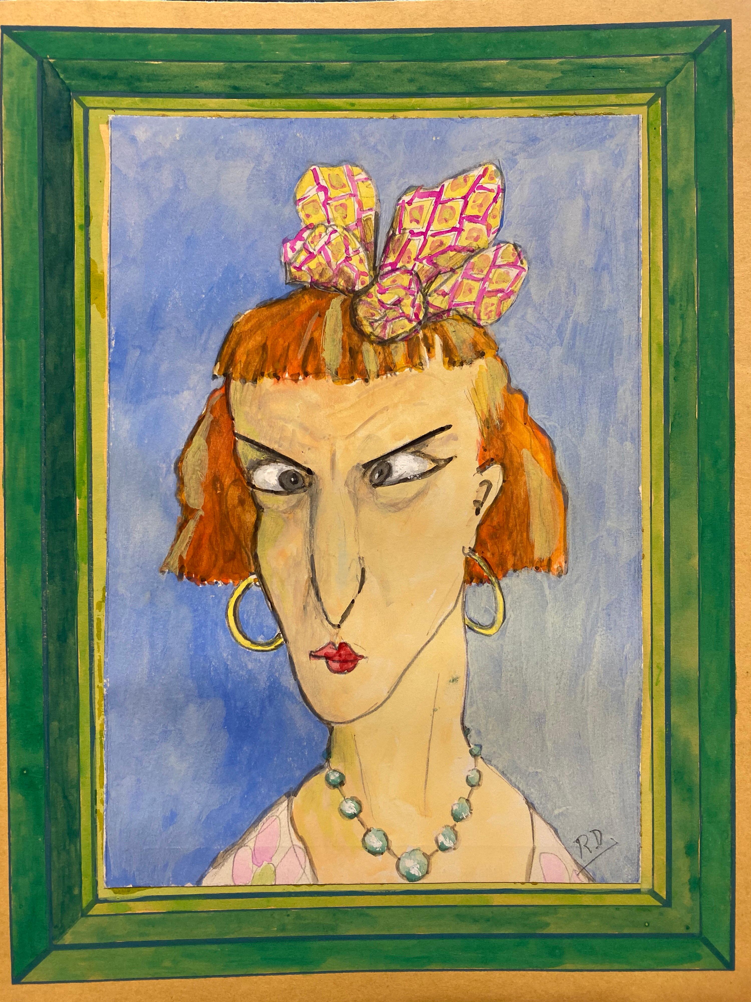 1960's French Portrait Angry Expression Lady Caricature