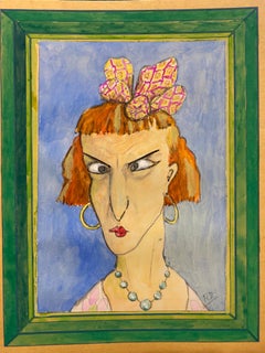 1960
s French Portrait Angry Expression Lady Caricature