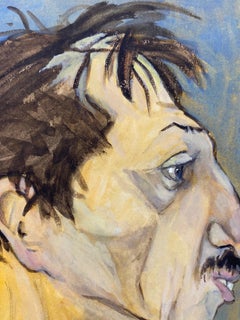 1960's French Portrait Brunette Man Side Profile Caricature