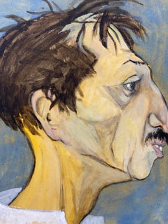 1960's French Portrait Brunette Man Side Profile Caricature