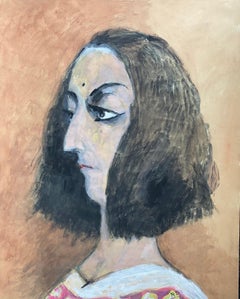 Portrait de Brunette élégante femme caricature française des années 1960