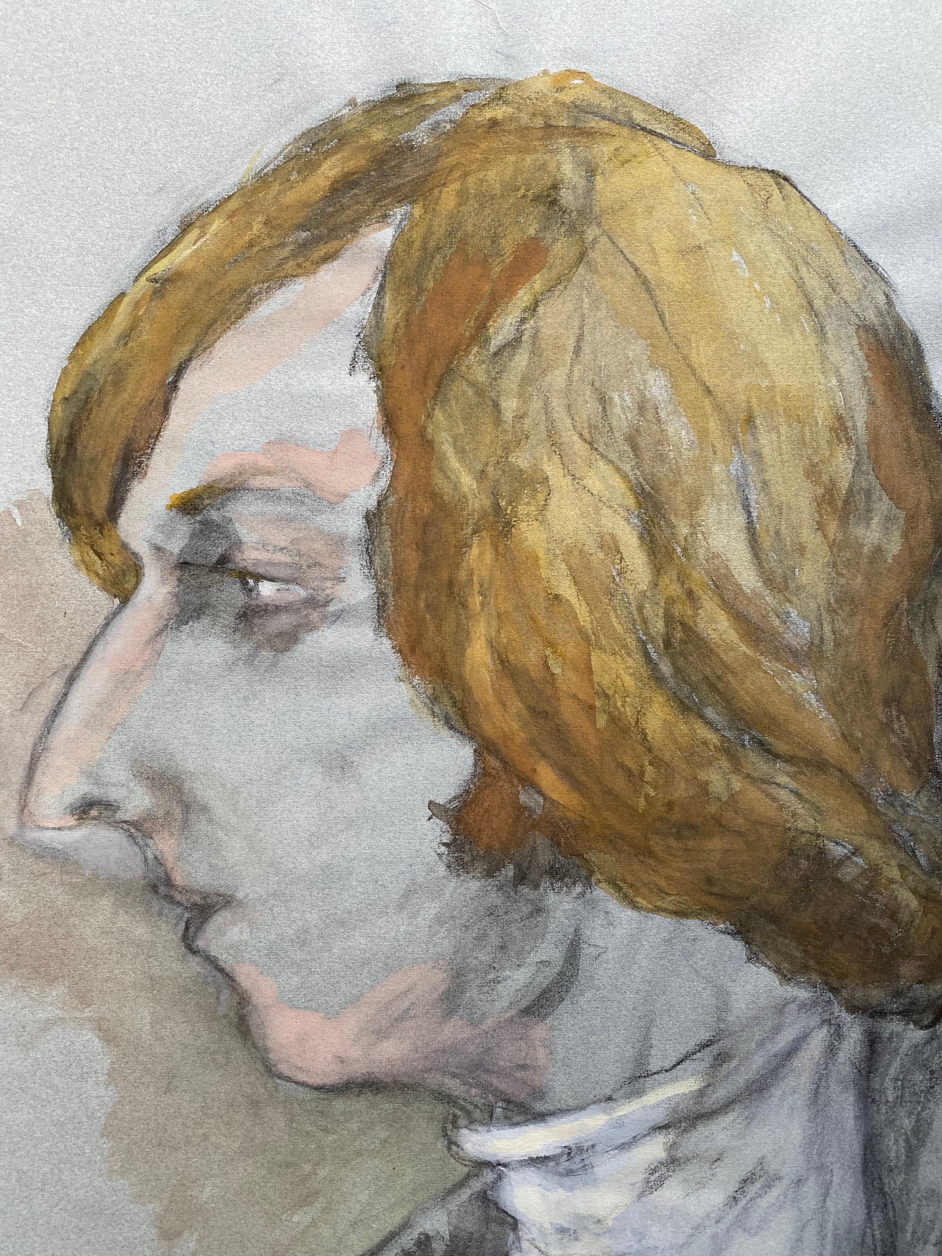 Ritratto francese di figura caricaturale degli anni '60 - Painting di Unknown