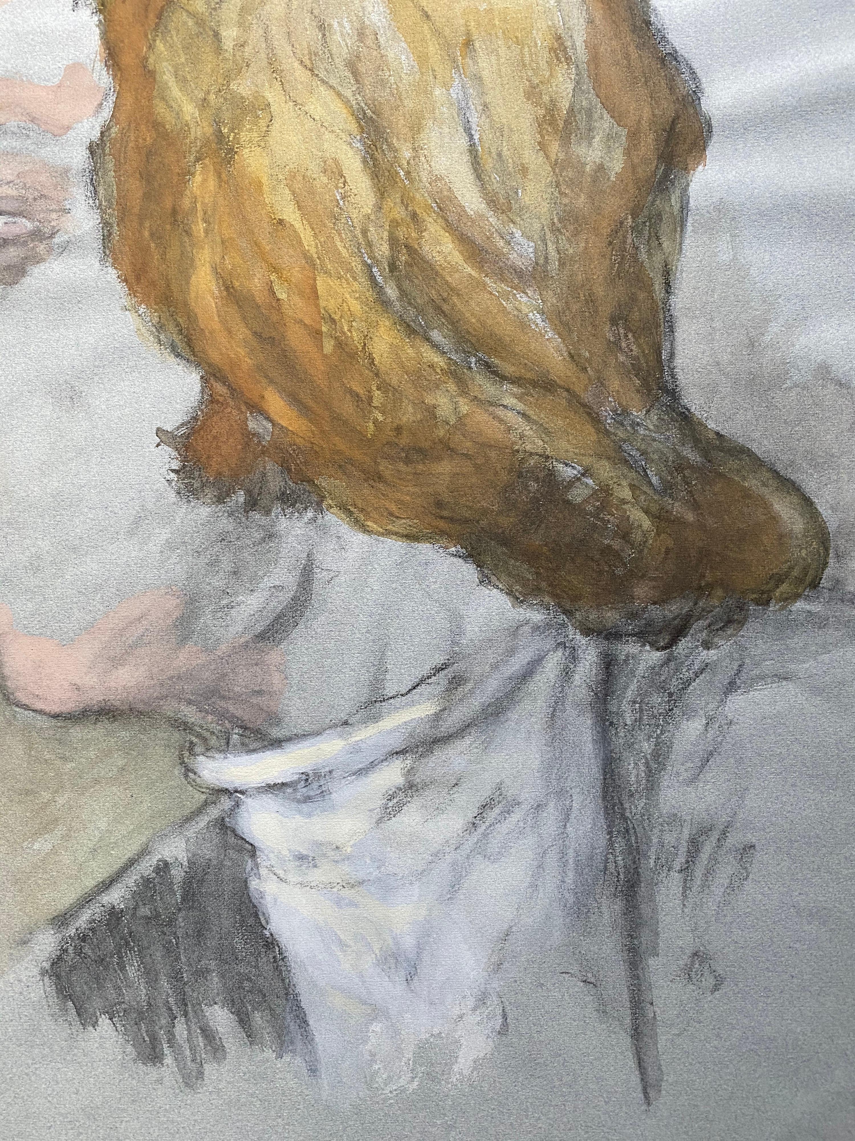 1960's French Portrait Caricature Figure - Gray Figurative Painting by Unknown