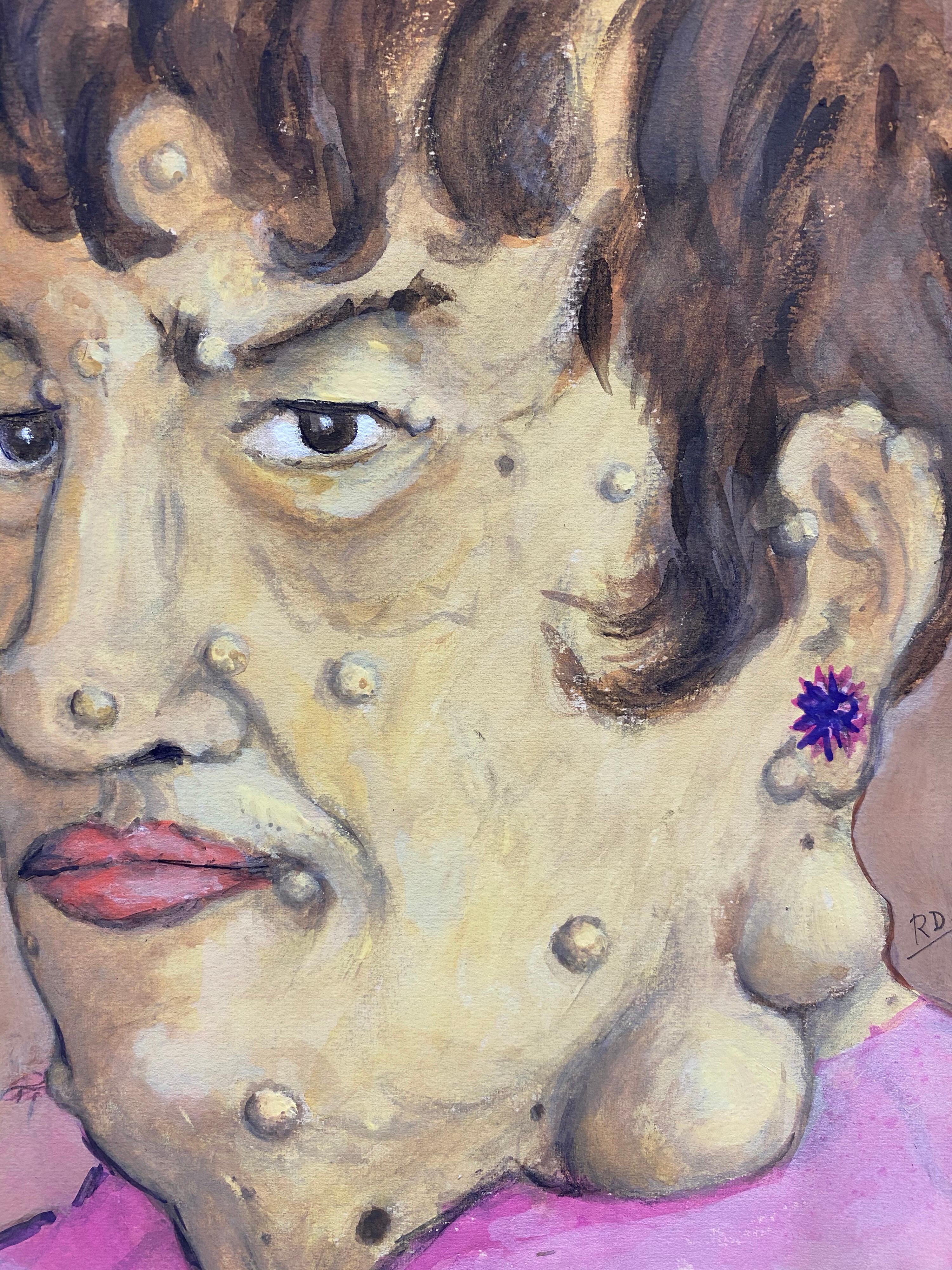 Ritratto francese degli anni '60 Caricatura del personaggio - Figurative Painting Marrone di Unknown