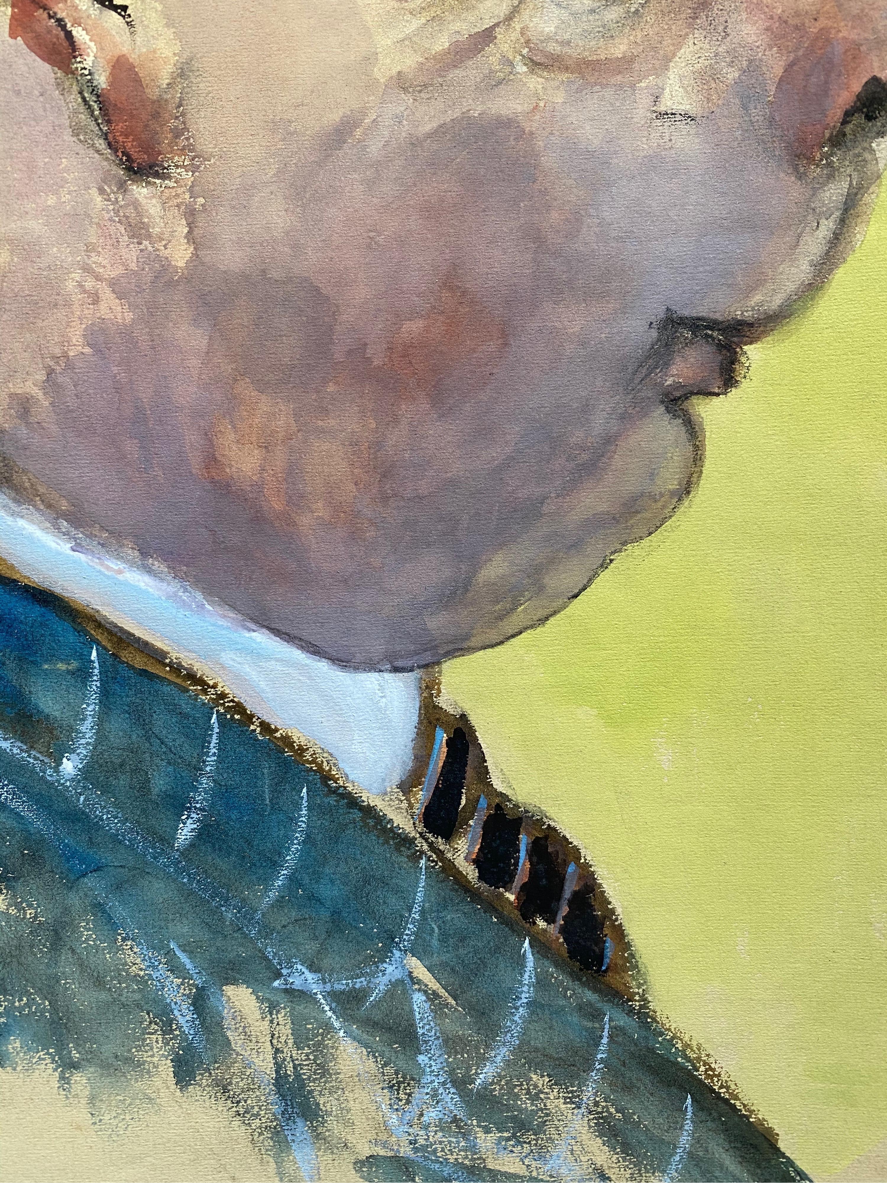 Ritratto francese degli anni '60 di un uomo di città con un abito a righe a spillo Caricatura - Portrait Painting Marrone di Unknown