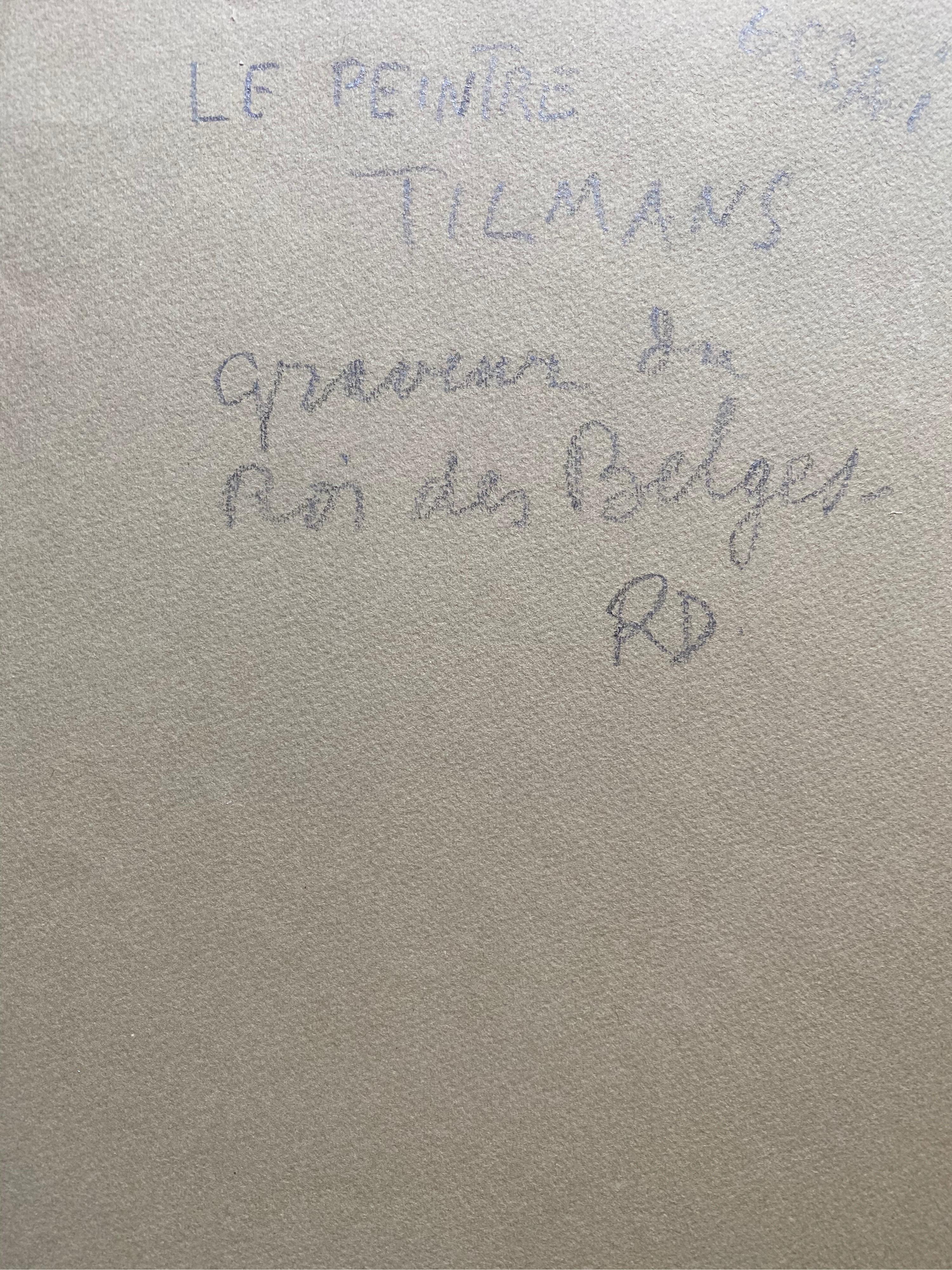 Portrait français des années 1960 d'un homme âgé avec un stylo - Caricature en vente 1