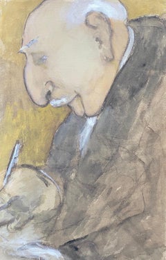 Portrait français d'un homme âgé avec un stylo des années 1960 - Caricature