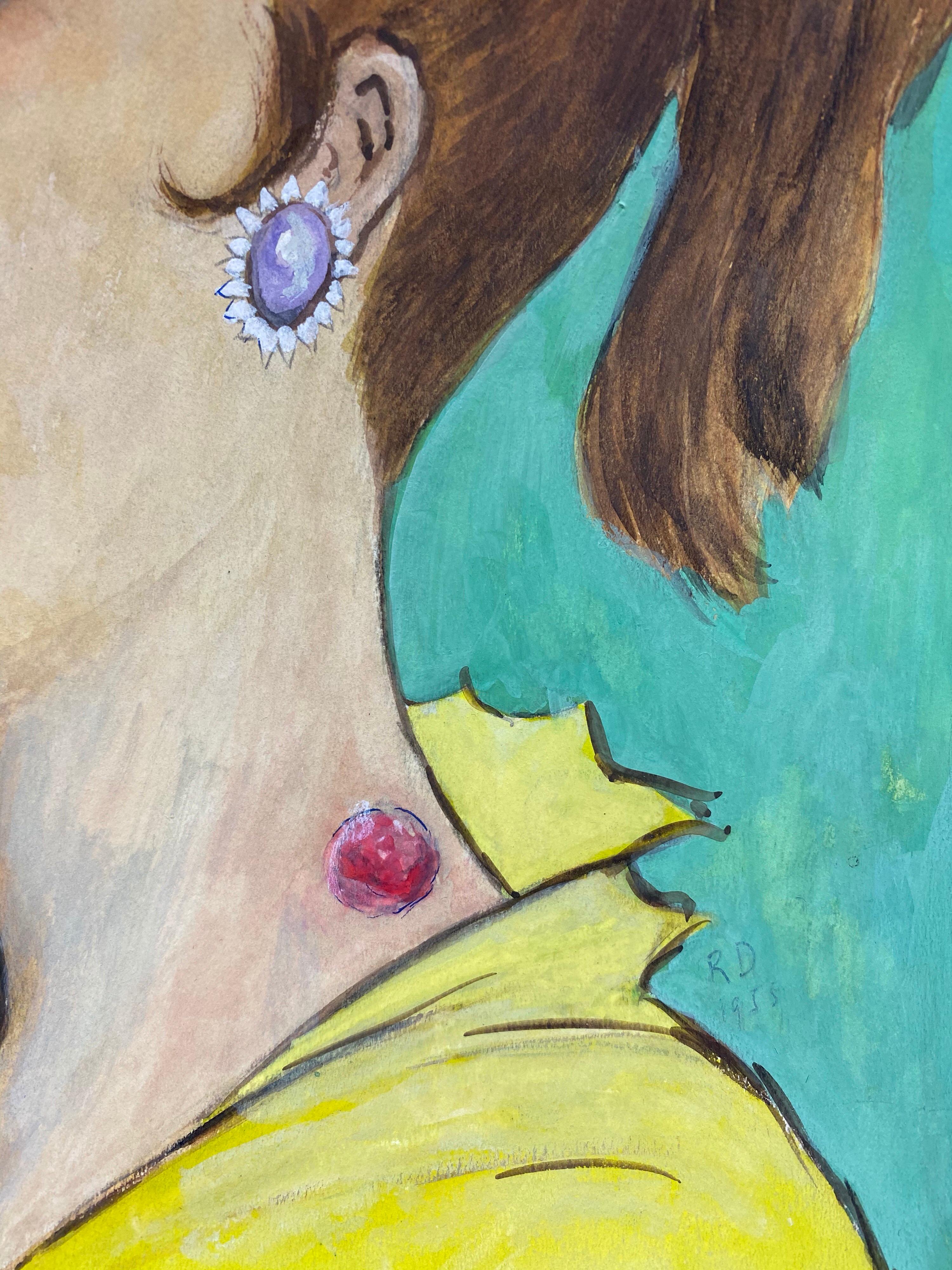Ritratto del personaggio francese
Scuola francese, mid 20th Century
Pittura a guazzo su carta non incorniciata
firmato nell'angolo inferiore e datato 1955
Immagine: 12,5 x 9,5 pollici



Ritratto francese superbamente decorato degli anni '60. Ideale