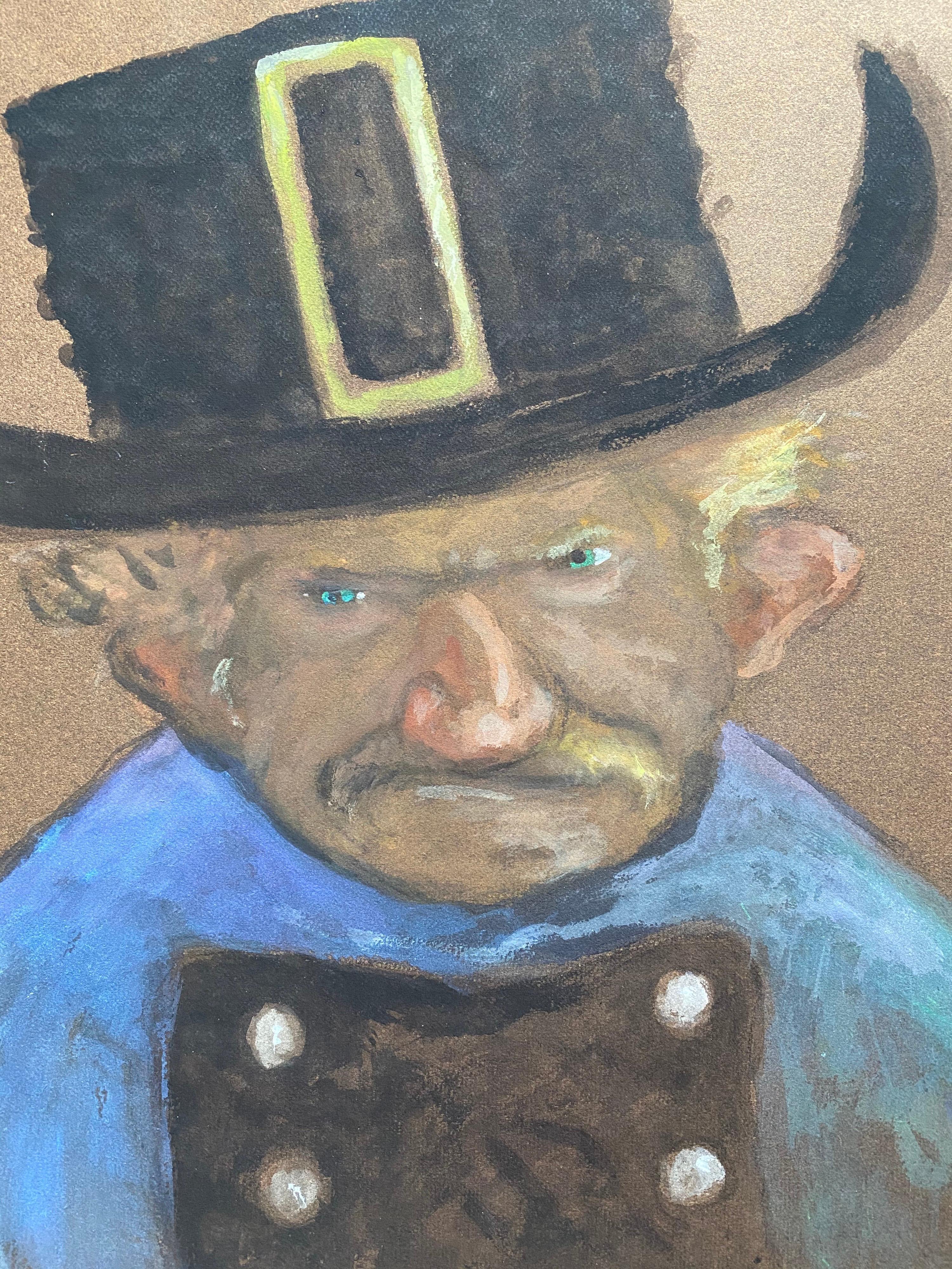 1960's French Portrait Grumpy Man Caricature - Painting by Unknown