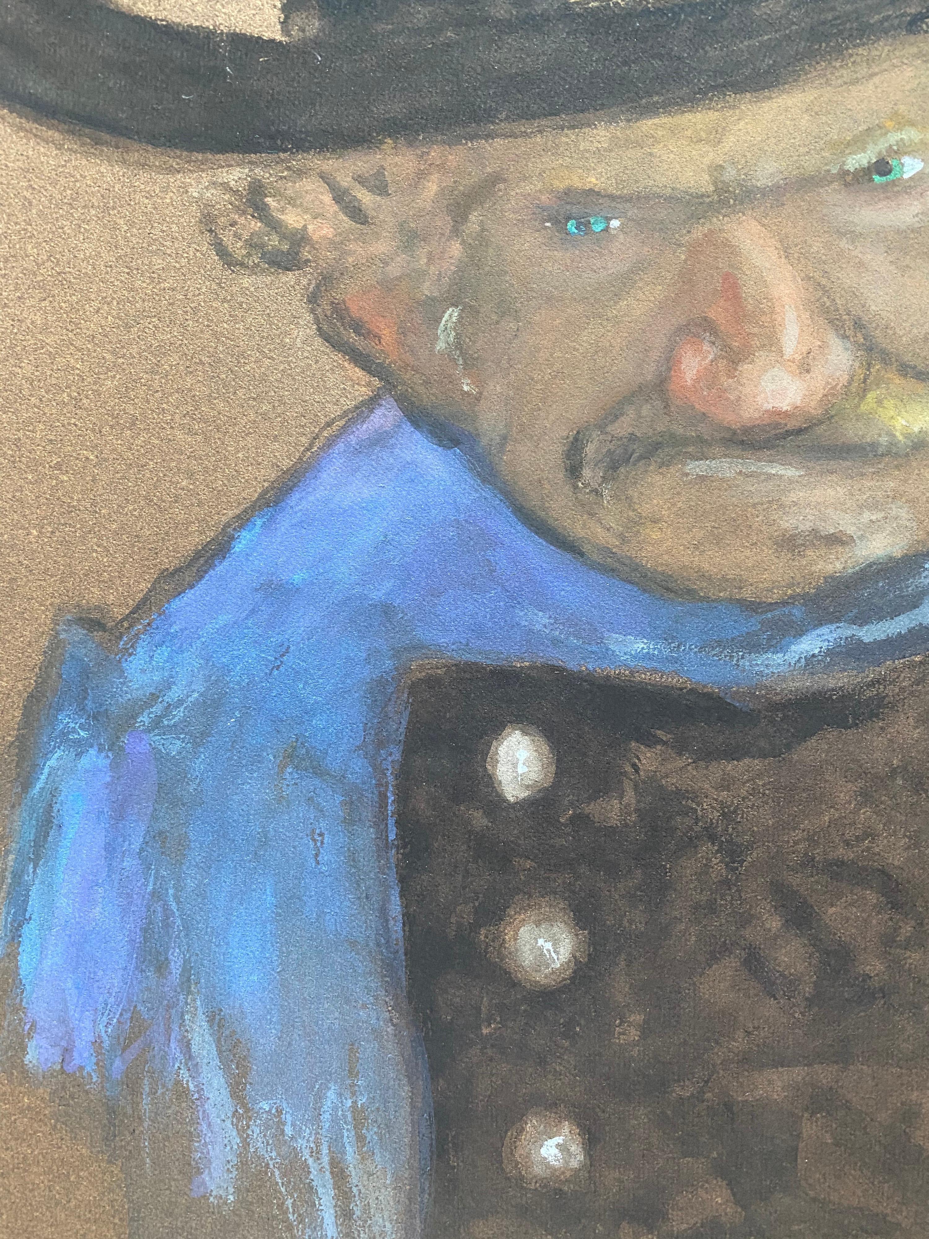 1960's French Portrait Grumpy Man Caricature - Gray Portrait Painting by Unknown