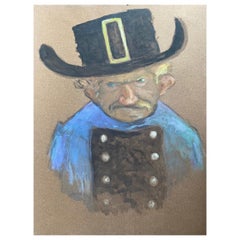 Vintage 1960's French Portrait Grumpy Man Caricature