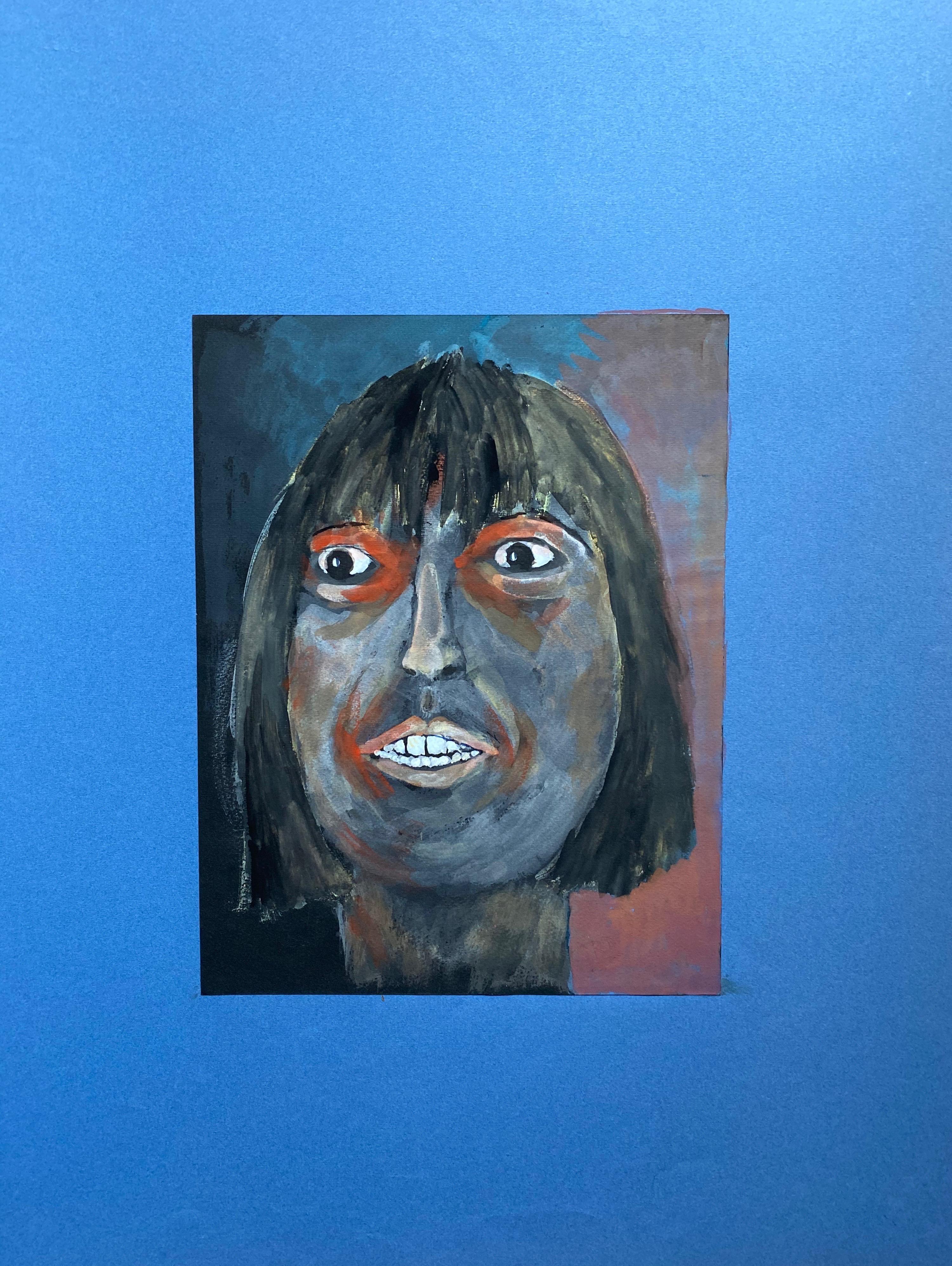 1960's French Portrait Intense Close Up Face of Woman - Caricature - Painting by Unknown