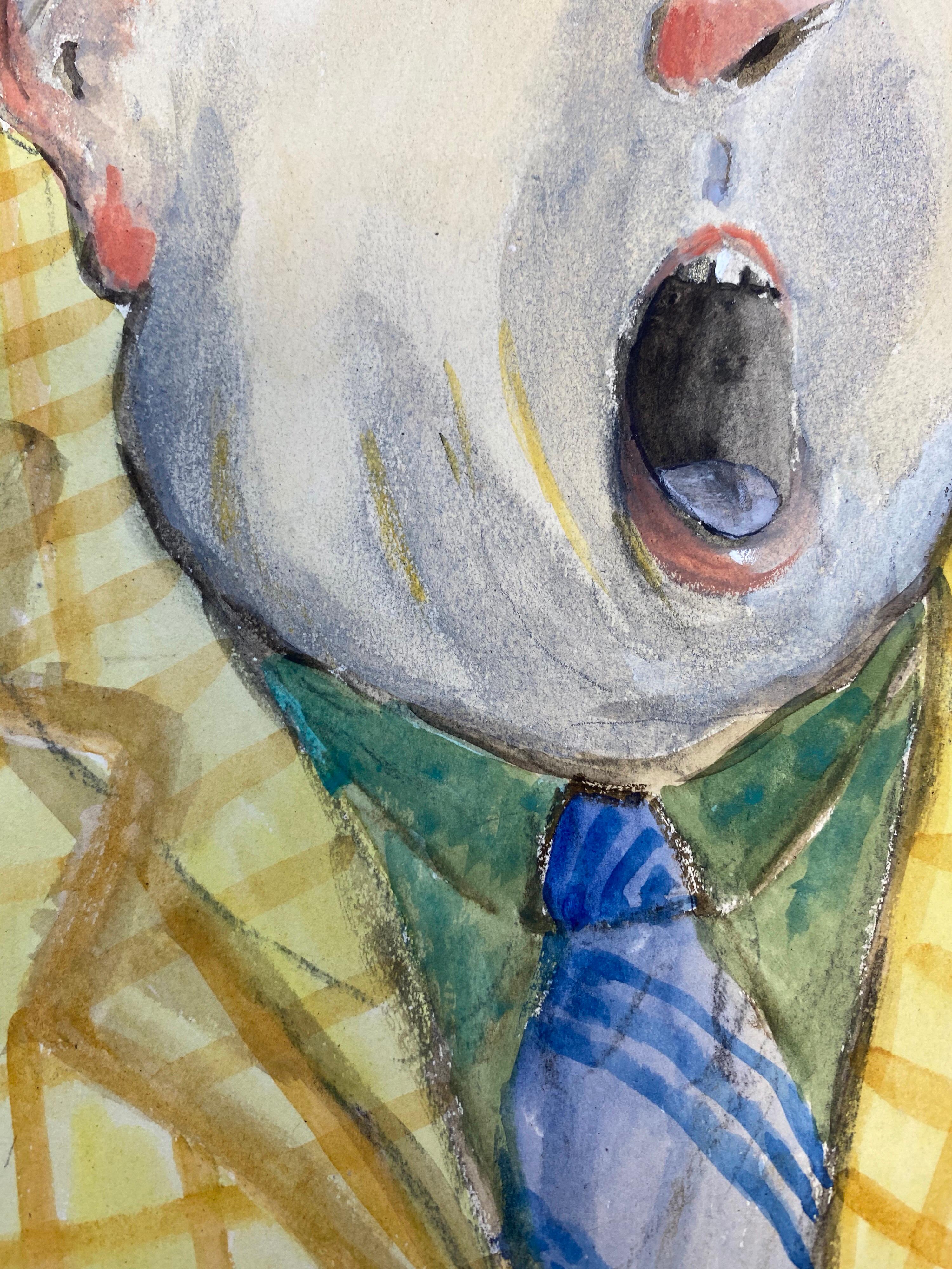 Retrato francés de los años 60 Caricatura de hombre con la mandíbula caída en venta 1