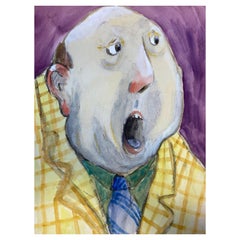 Vintage 1960's French Portrait Jaw Dropped Man Caricature