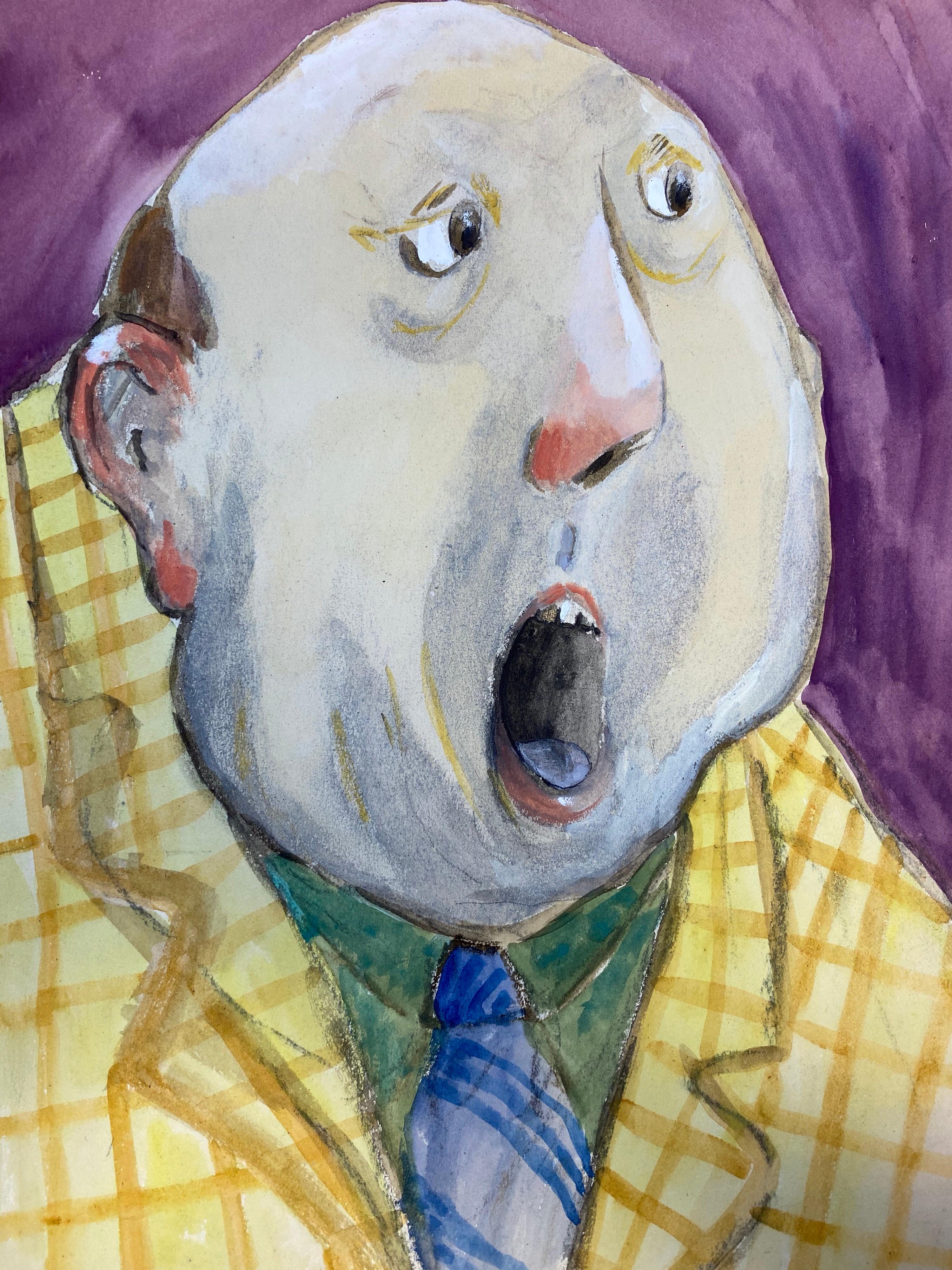 Retrato francés de los años 60 Caricatura de hombre con la mandíbula caída