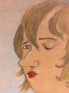 1960er Jahre Französisch Porträt Dame mit geschlossenen Augen Karikatur