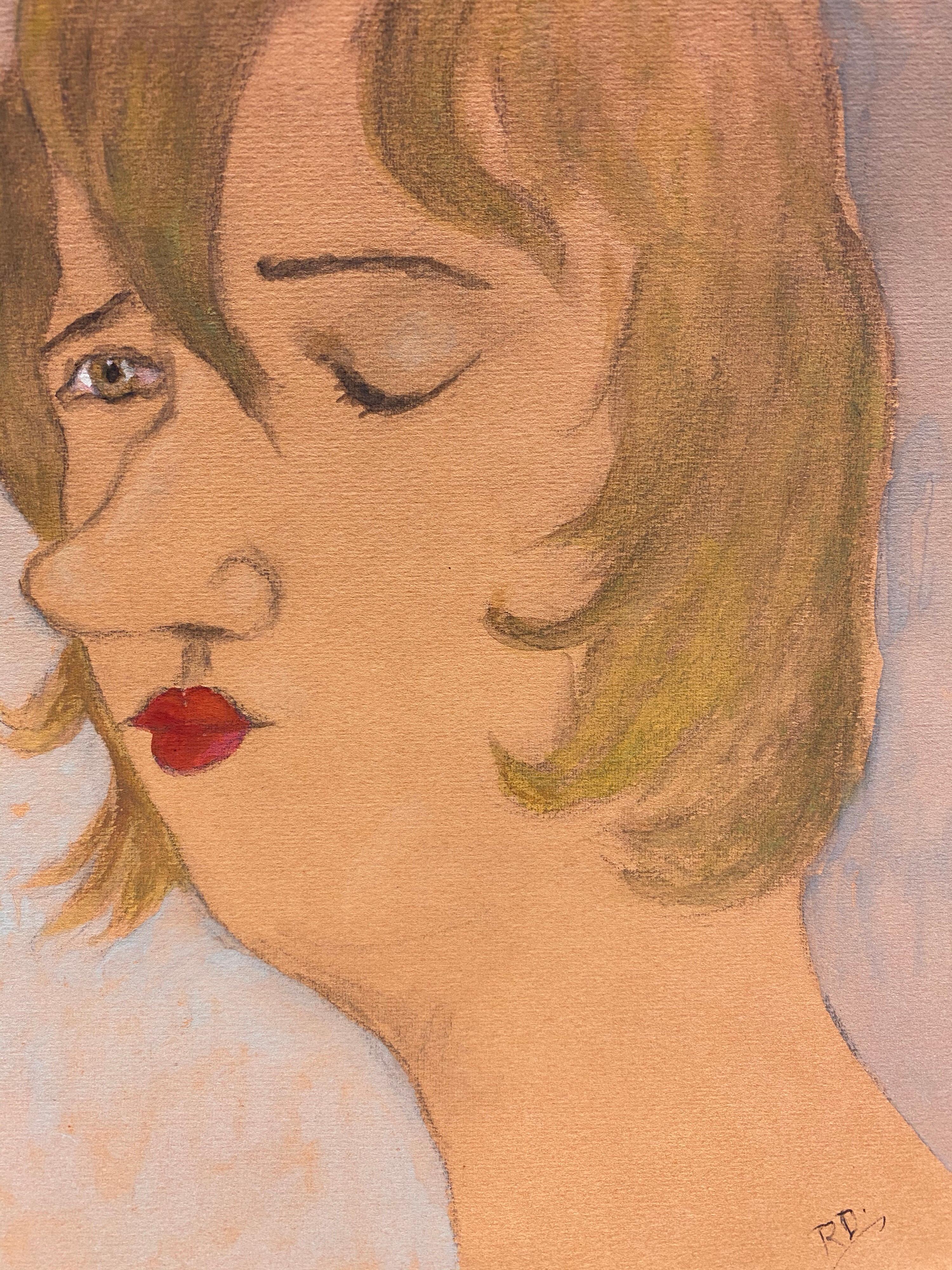 French Character Portrait
French school, Mid 20th Century
Gouache paint on unframed paper
signed lower corner 
Image : 12 x 9.5 inches



Superbly decorative 1960's French portrait painting. Ideal for many interiors! So stylish and utterly evocative