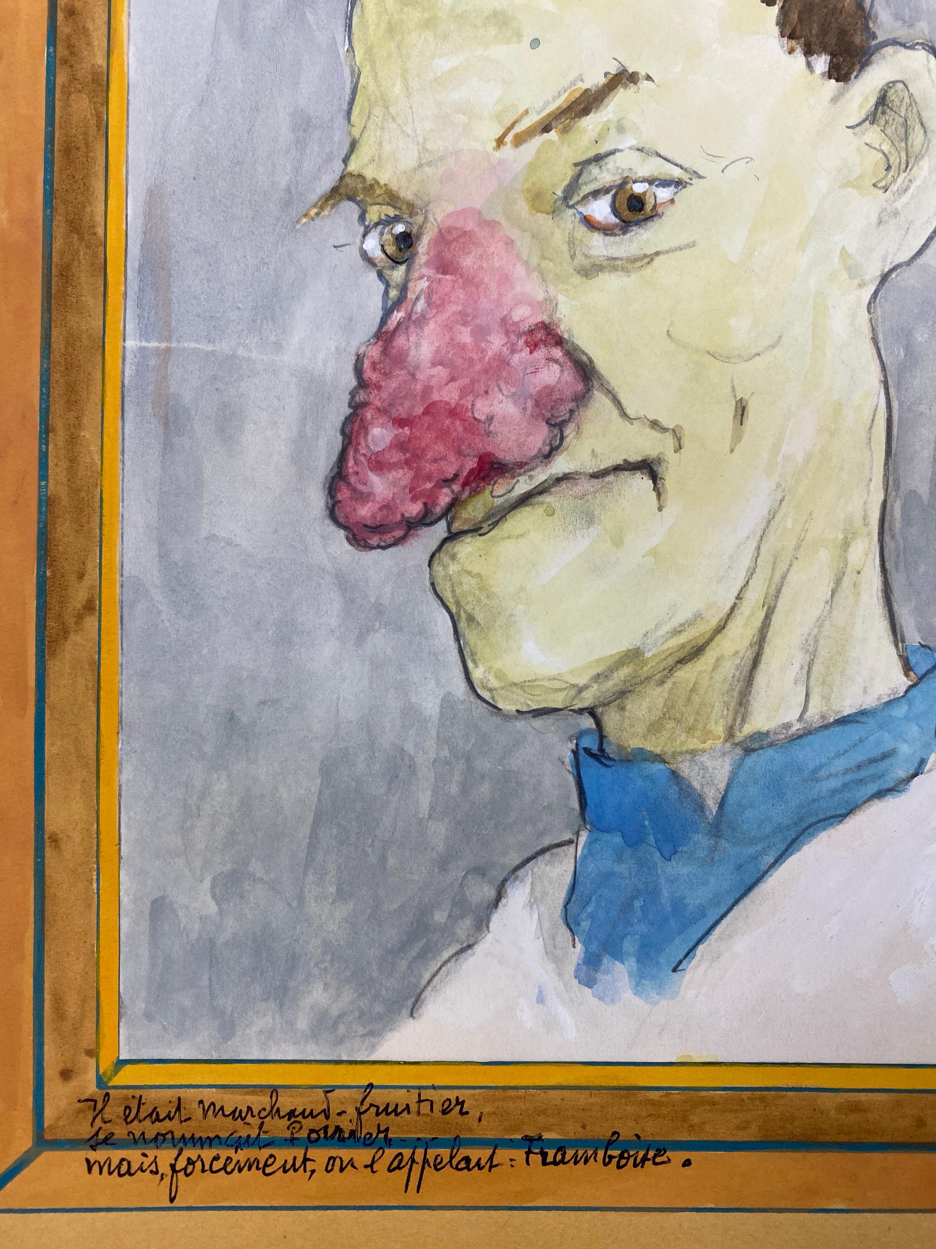 Ritratto francese anni '60 Uomo con naso rosso Caricatura - Painting di Unknown