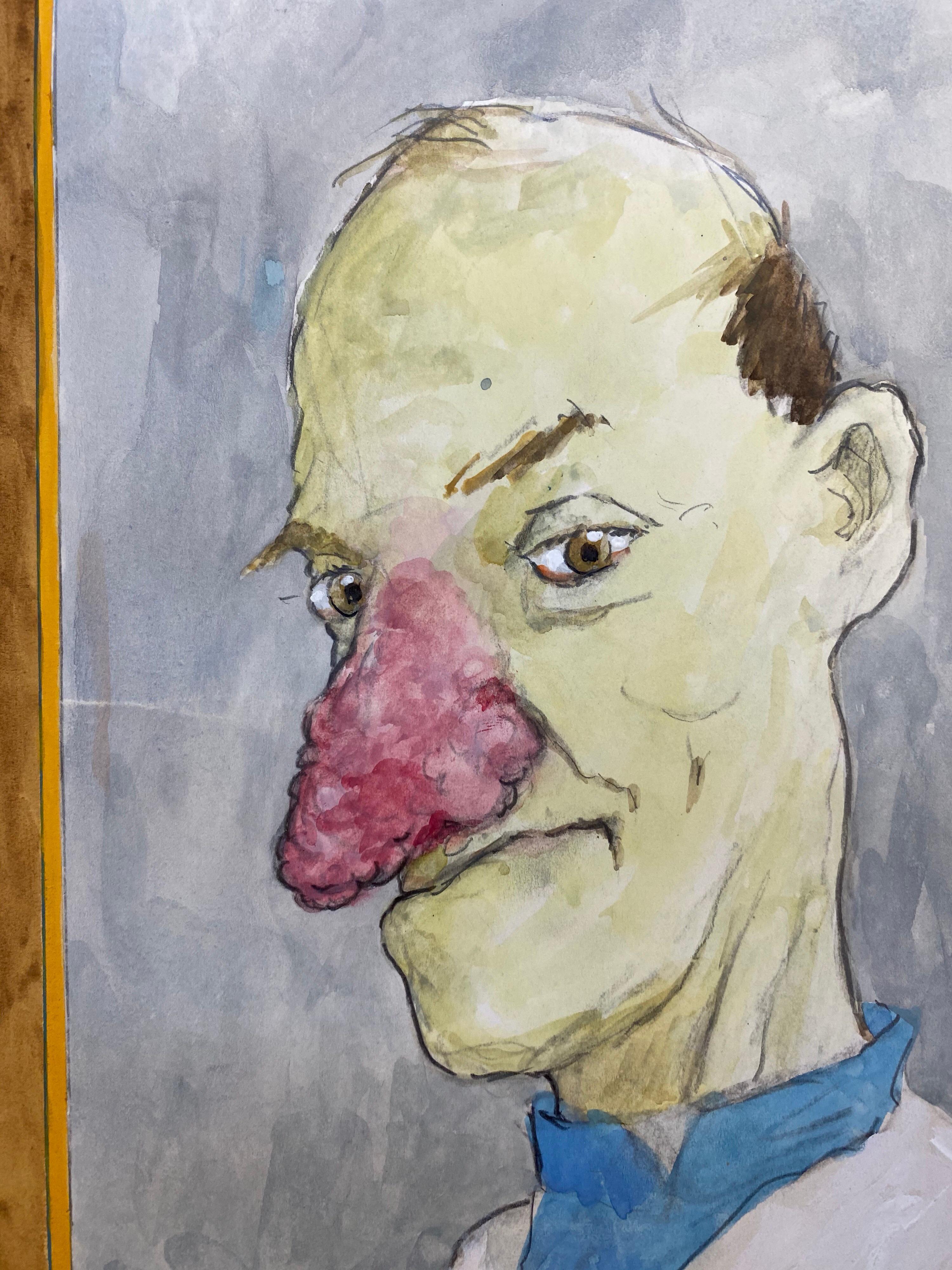 1960's French Portrait Man Very Red Nose Caricature For Sale 1