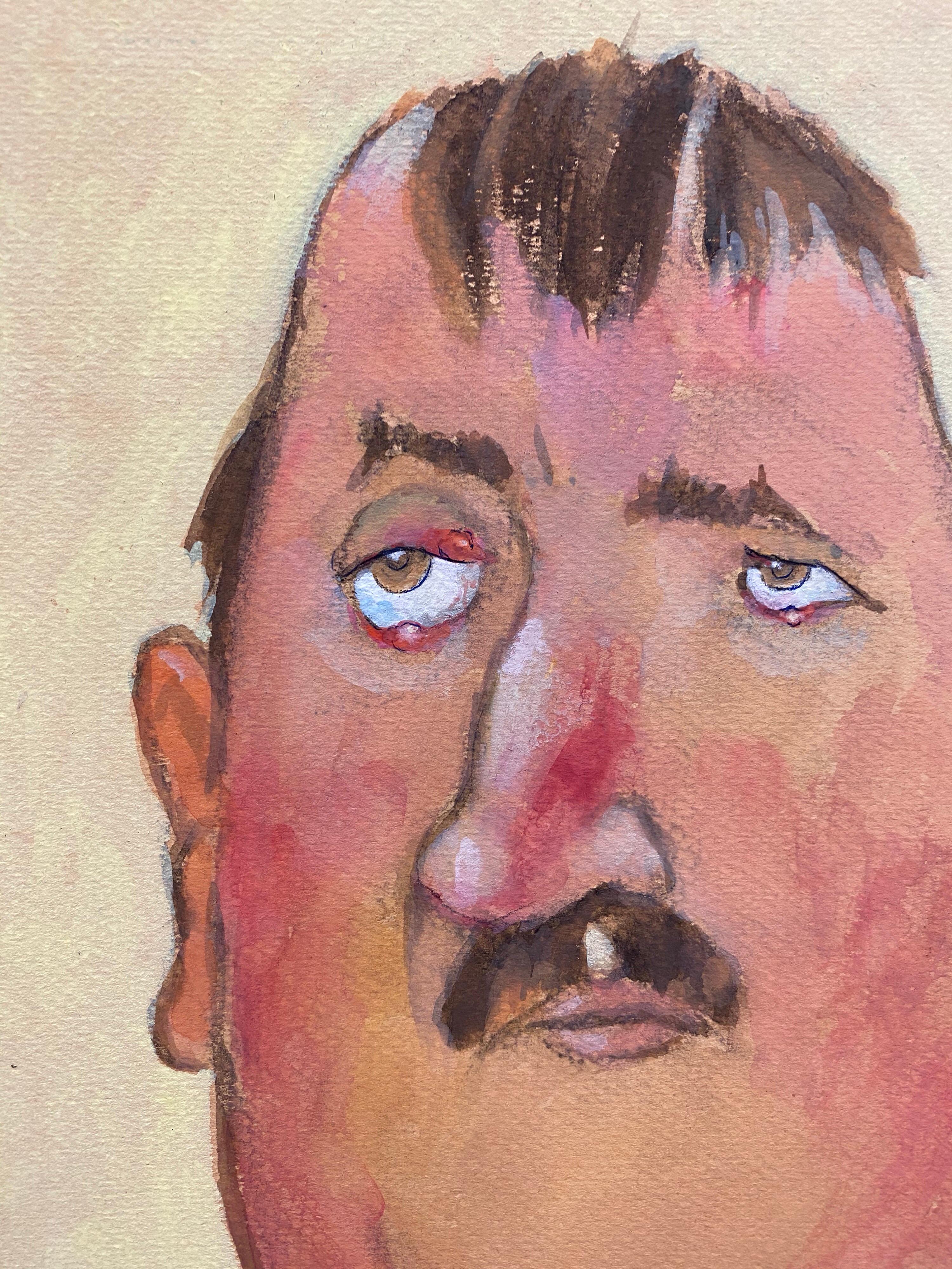 Ritratto francese anni '60 Uomo con naso rossoCaricatura - Painting di Unknown