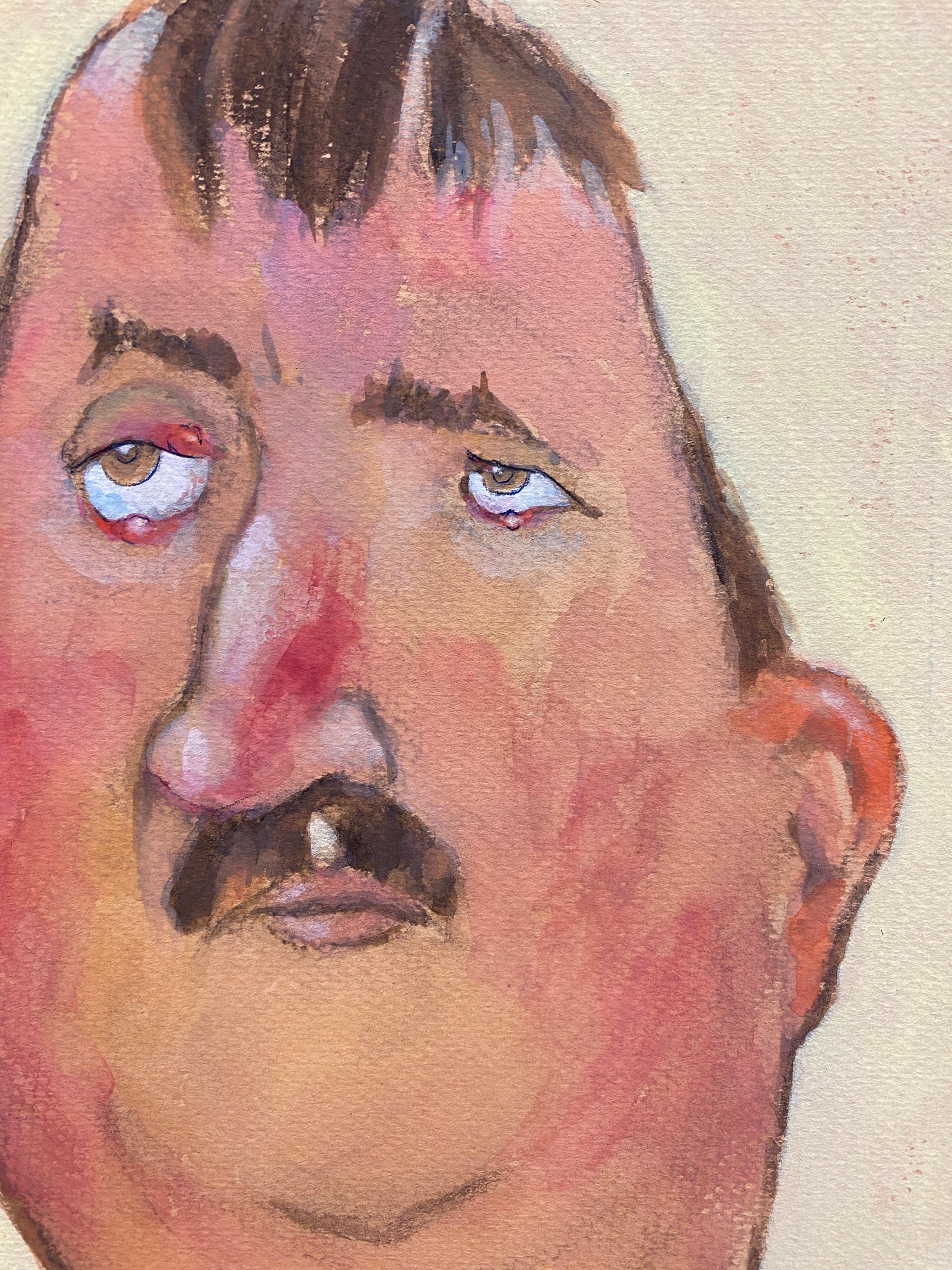 1960's French Portrait Man with Red Nosecaricature - Beige Portrait Painting by Unknown