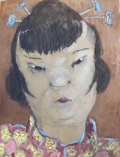 1960's French Portrait Oriental Lady Caricature
